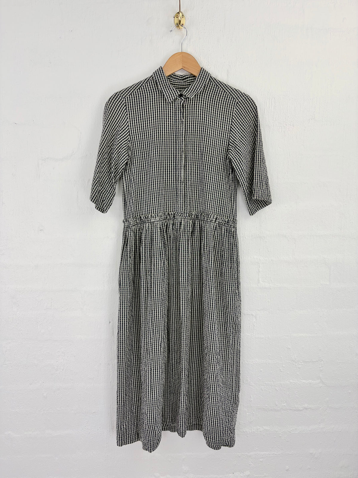 Toast Olive, Cream & Navy Seersucker Gingham Dress - AU8/10