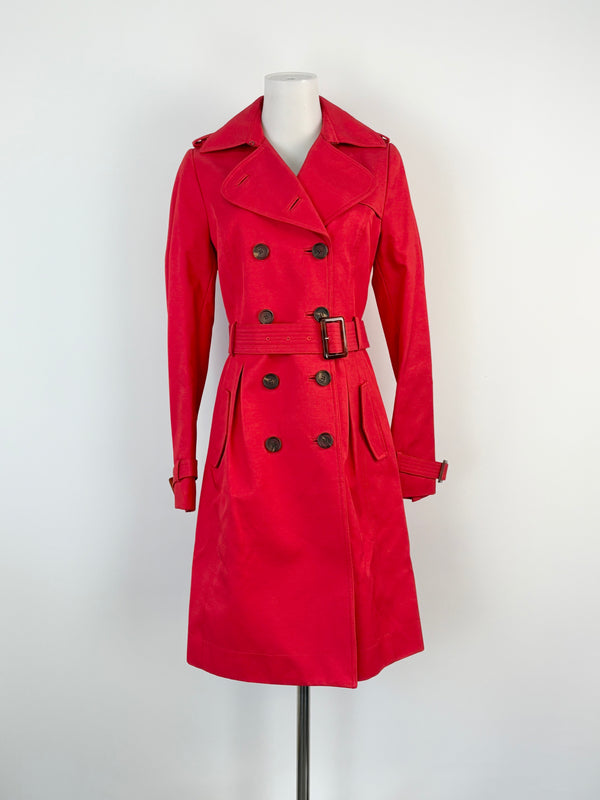 Jigsaw Red Double-Breasted Trench Coat - AU8