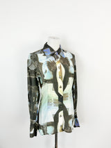 Jeans by Christian Lacroix Blue Fitted Photograph Shirt - AU6/8
