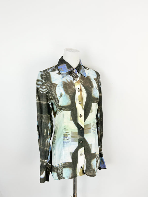 Jeans by Christian Lacroix Blue Fitted Photograph Shirt - AU6/8