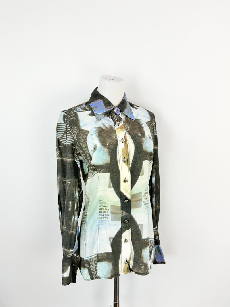 Jeans by Christian Lacroix Blue Fitted Photograph Shirt - AU6/8