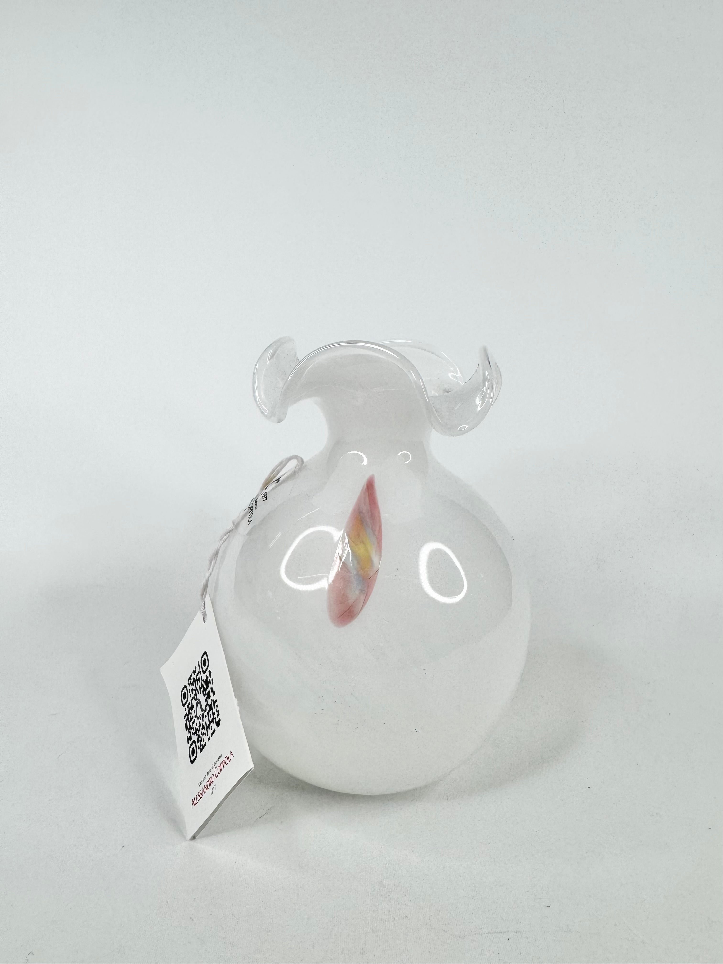 Alessandro Coppola White Murano Glass Handmade Decorative Vase