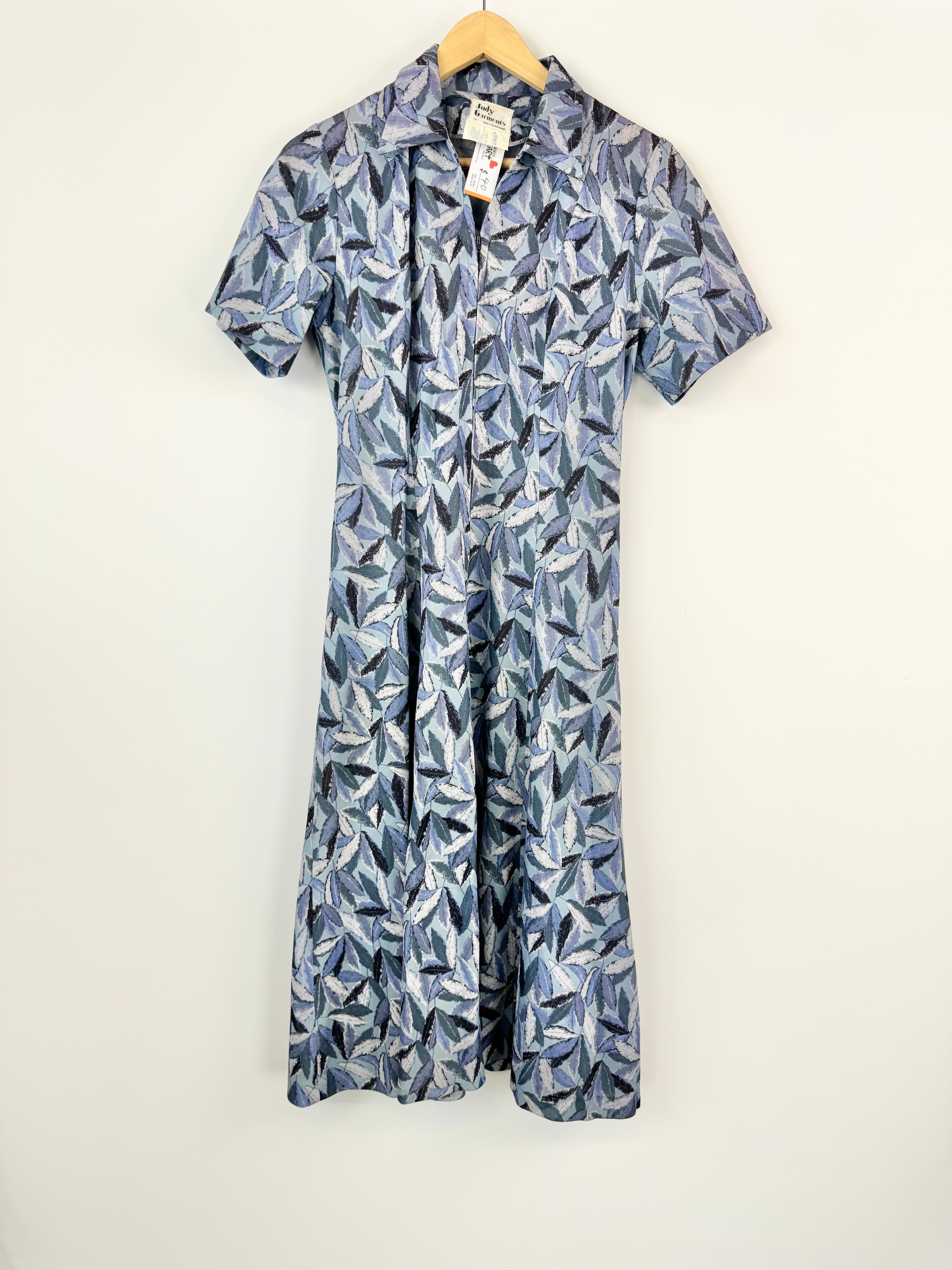 Judy Garments Vintage Blue & Violet Patterned Dress - AU12/14