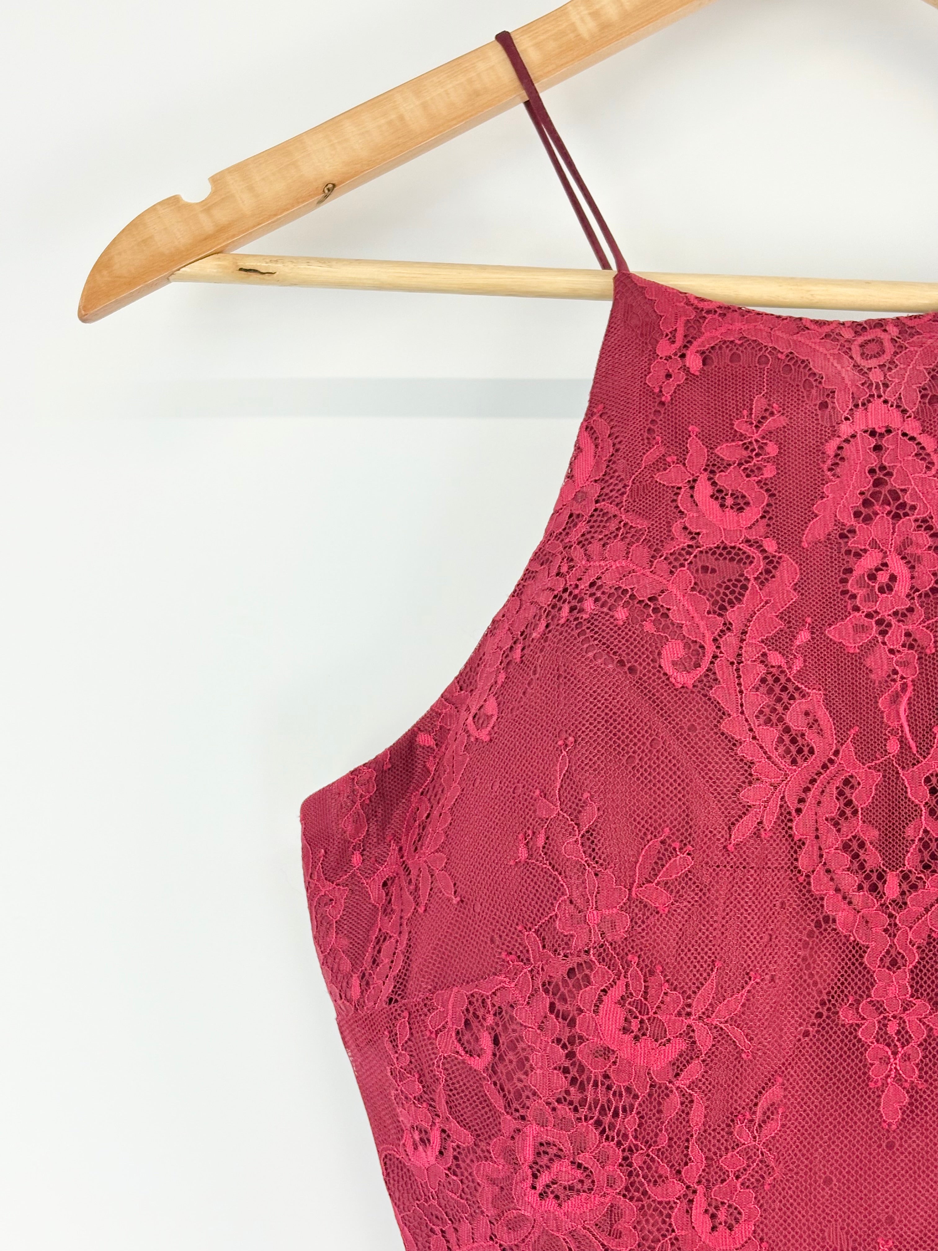 Bariano Burgundy Halter-Neck Embroidered Evening Gown - AU14