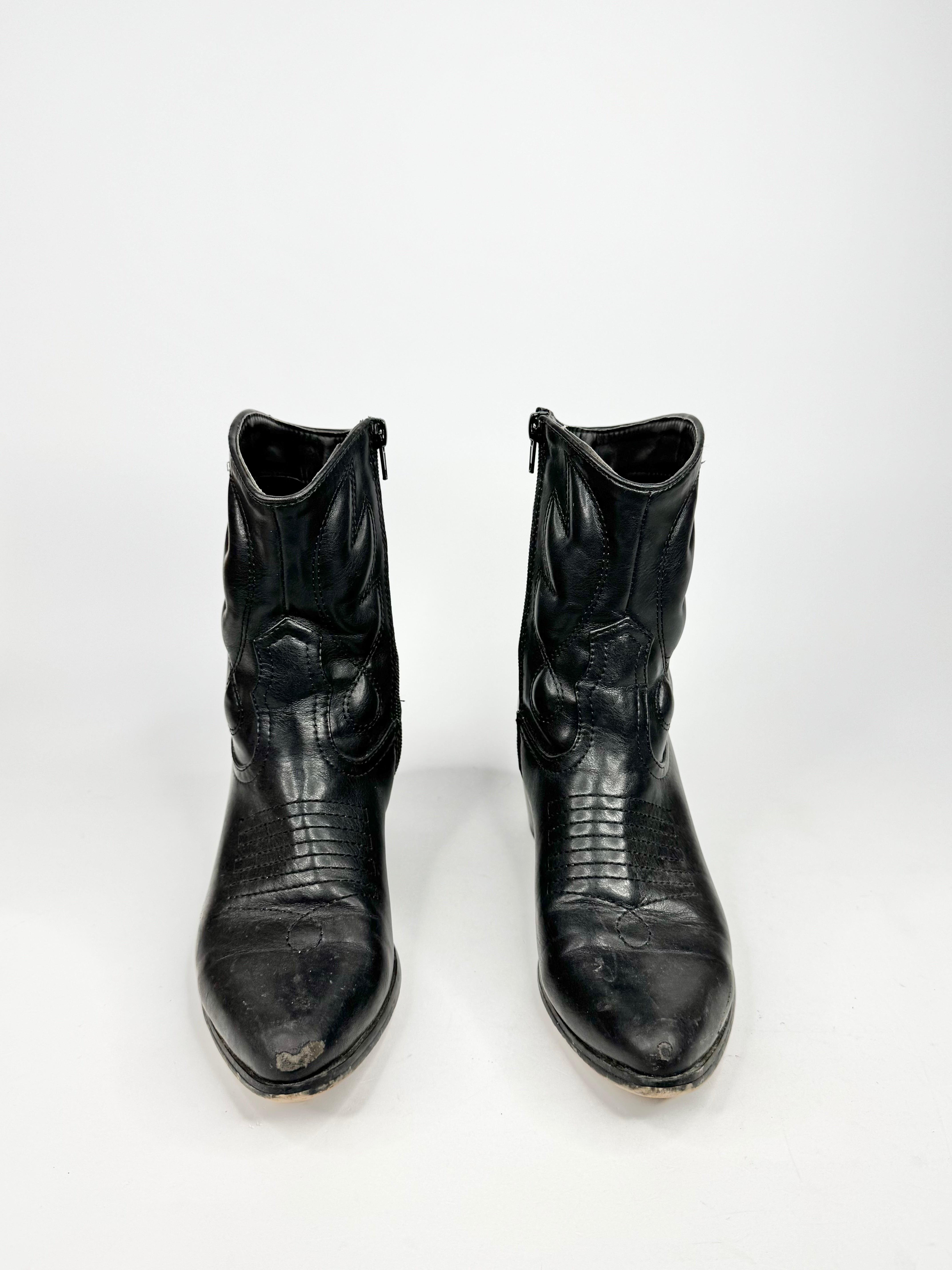 MFW Black Cowboy Style Ankle Boots - EU40