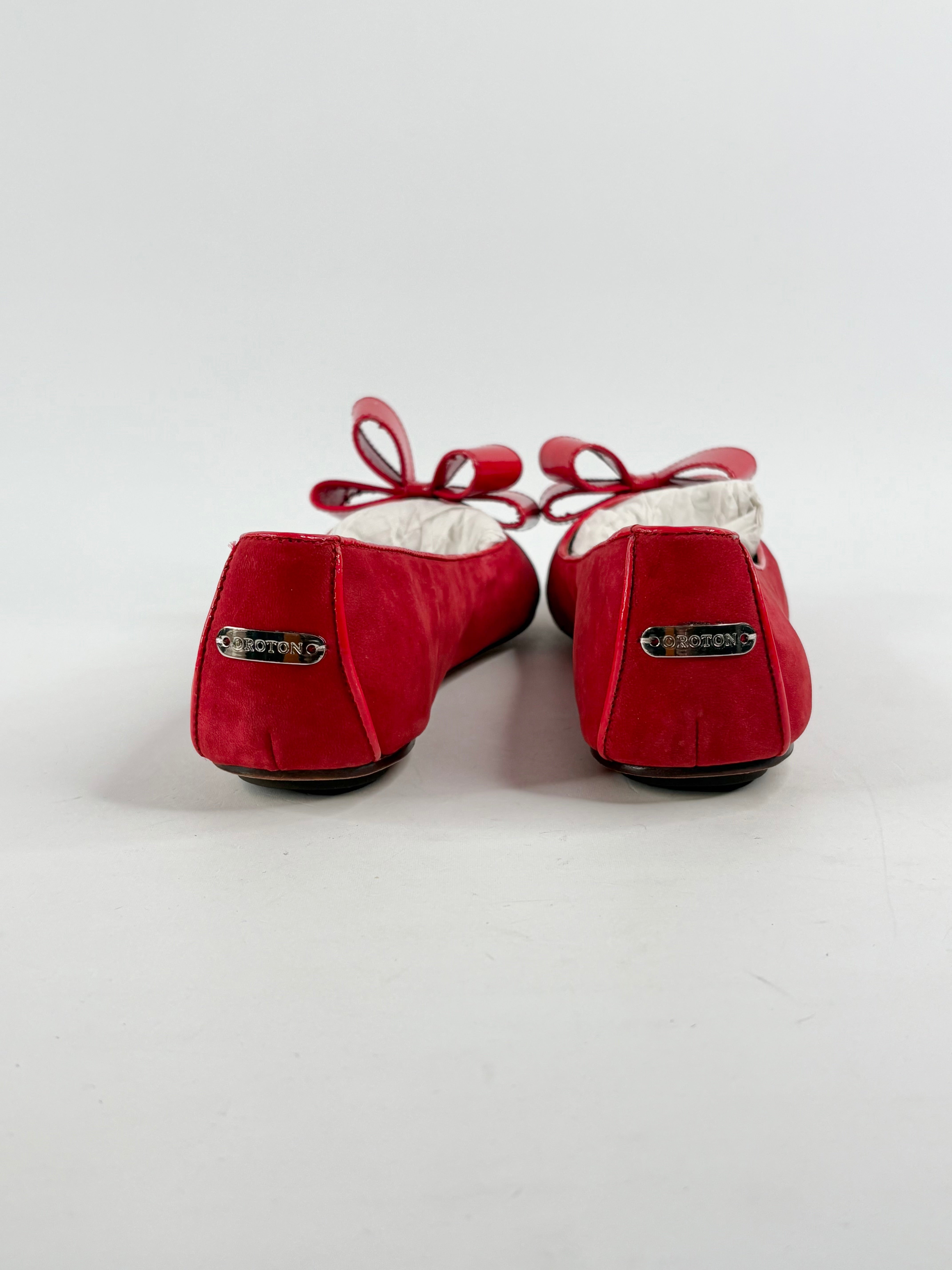 Oroton Spiced Coral 'Essential' Suede Bow Flats - EU42
