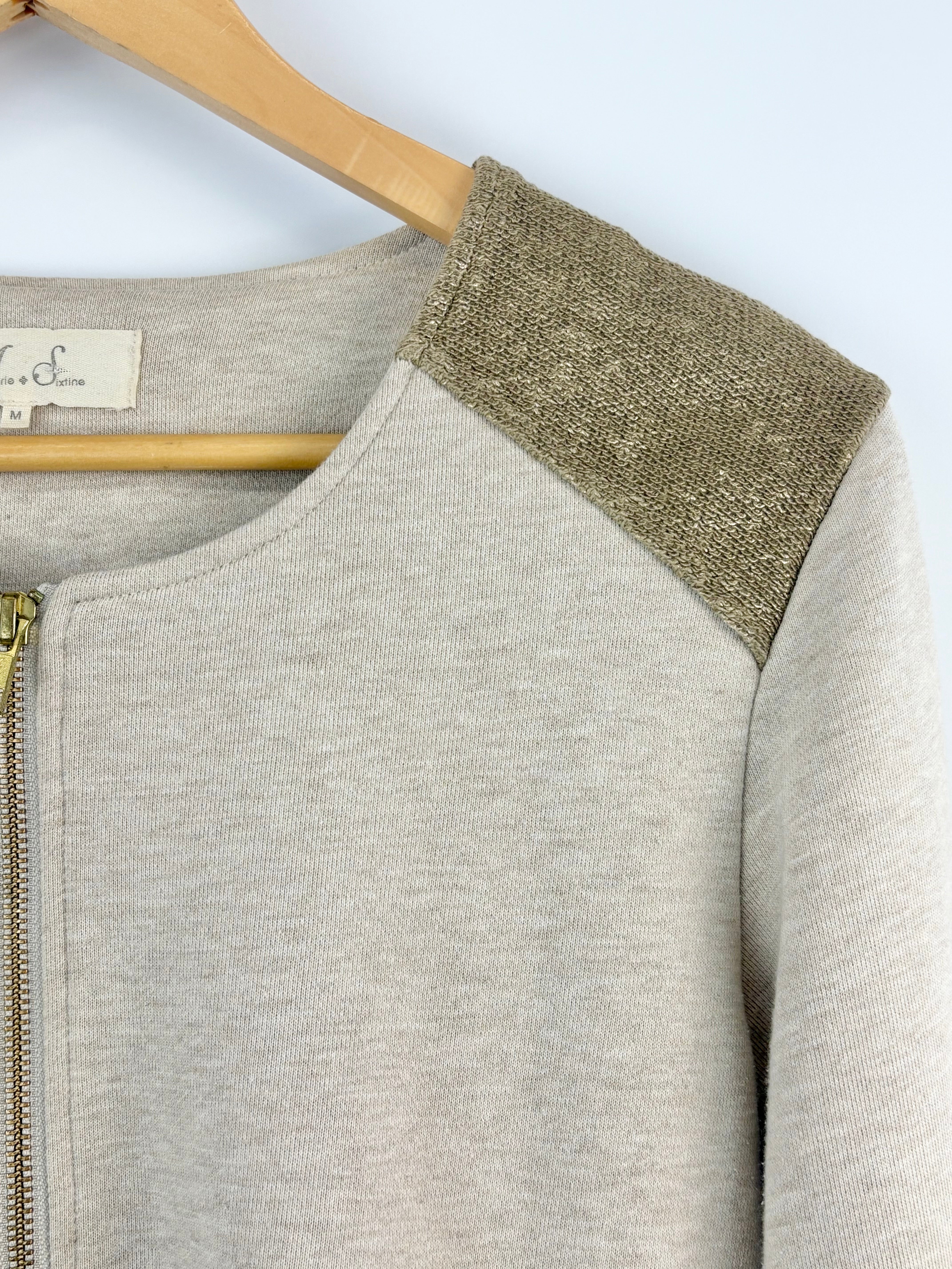 Marie + Sixtine Beige & Gold Embellished Cropped Jacket - AU10/12