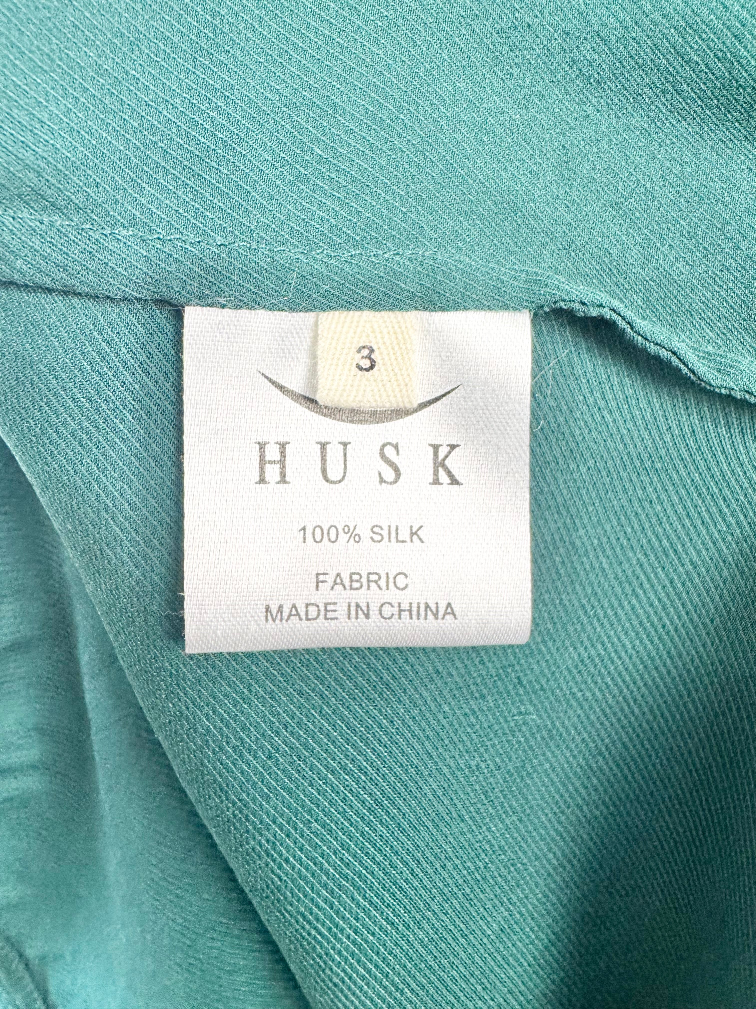 Husk Green Silk Long Sleeve Blouse - AU12