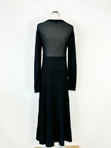 Bimba y Lola Black Metallic Pleated Knit Long Sleeve Dress - AU10