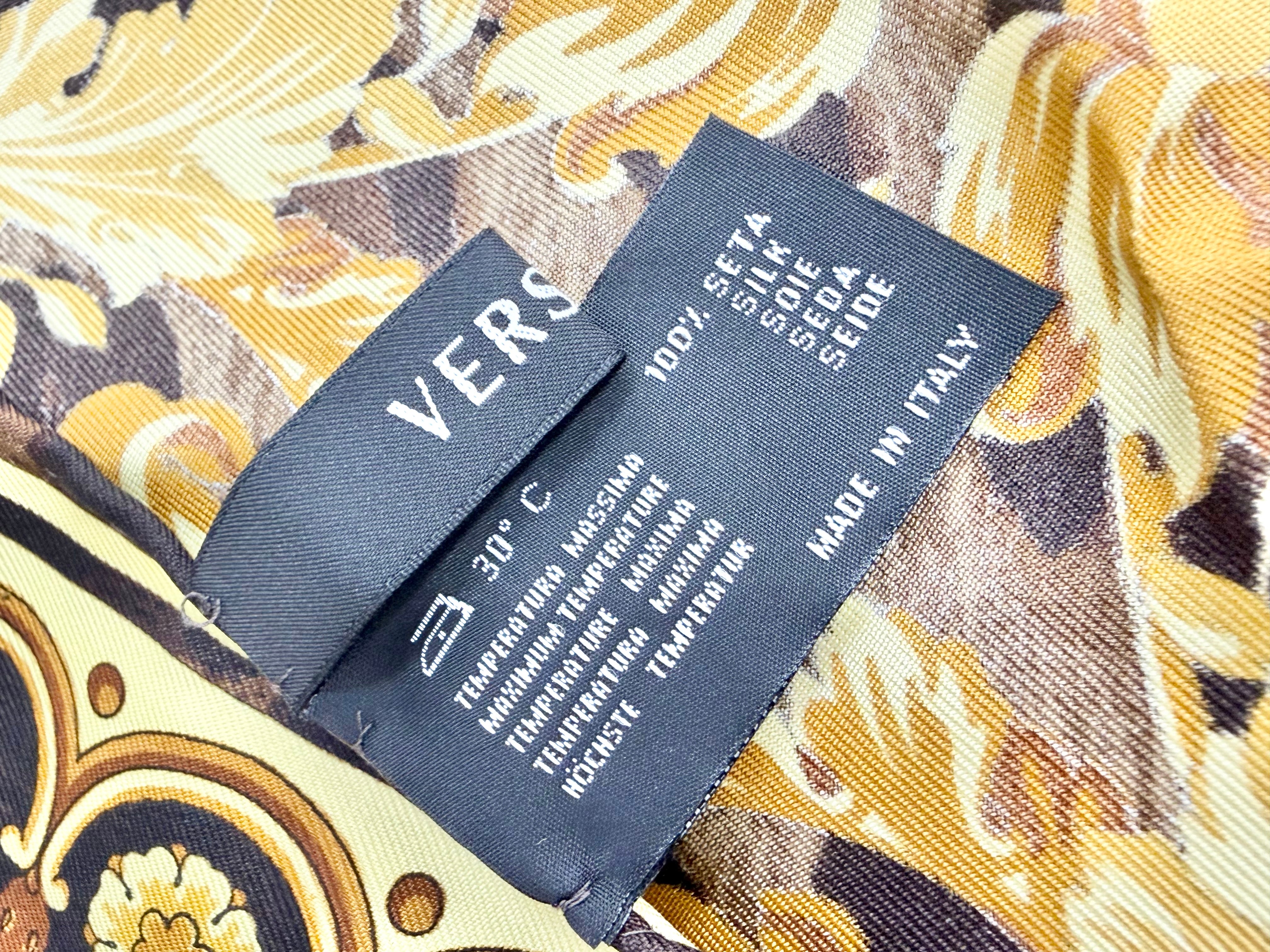 Versace Black Brocade & Leopard Print Hand-Rolled Silk Scarf
