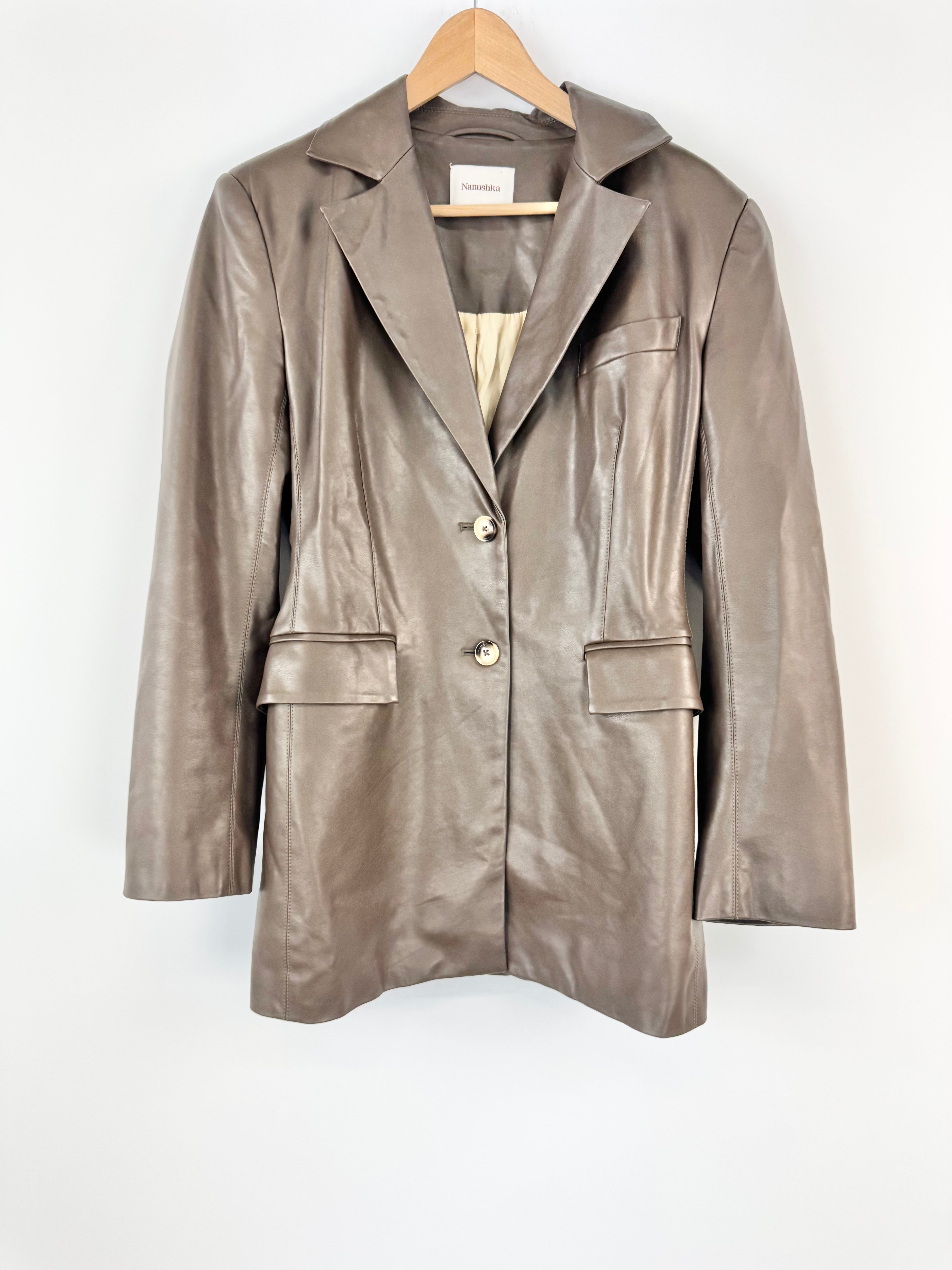 Nanushka Coffee Brown Vegan Leather Jacket - AU10