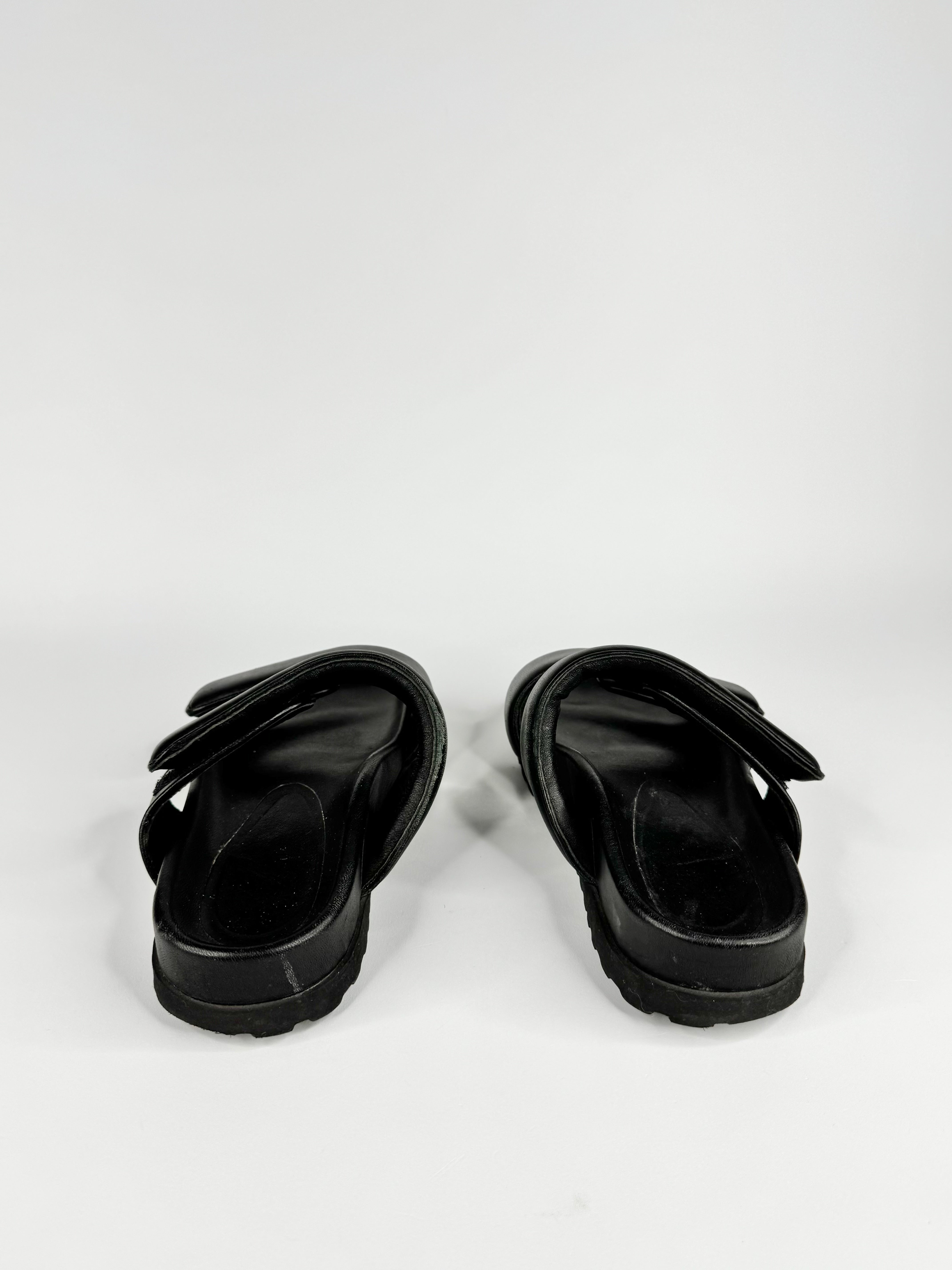By Far Black Minimalist Puffy Leather Sandals - EU36