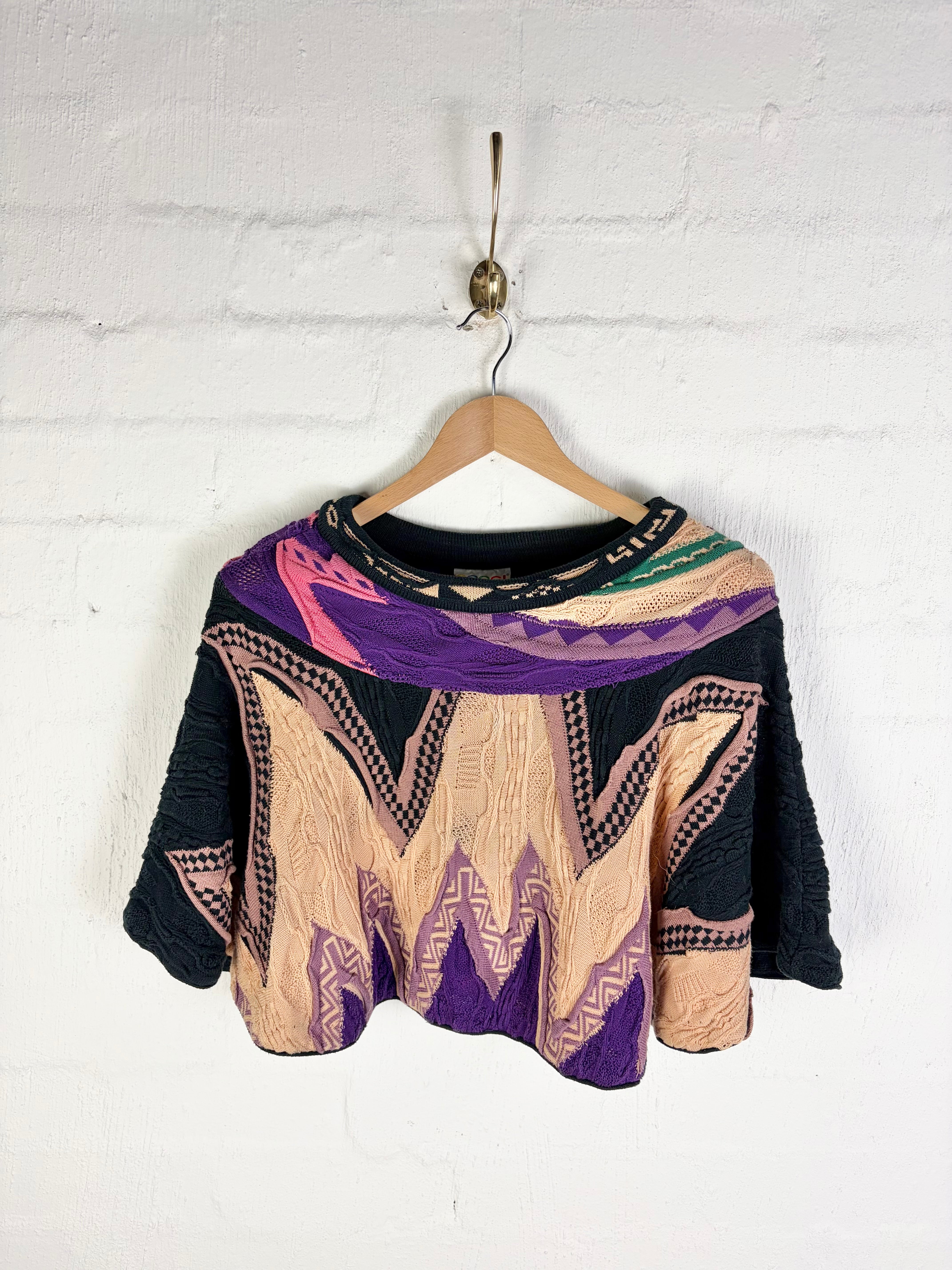 Vintage Coogi Taupe, Purple Cream & Black 3D Poncho - AU12/14