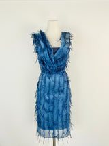 Vintage Scanlan Theodore Cobalt Blue Fringed Midi Dress - AU8/10
