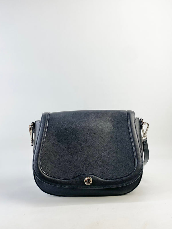 Oroton Black Etched Leather Saddle Bag
