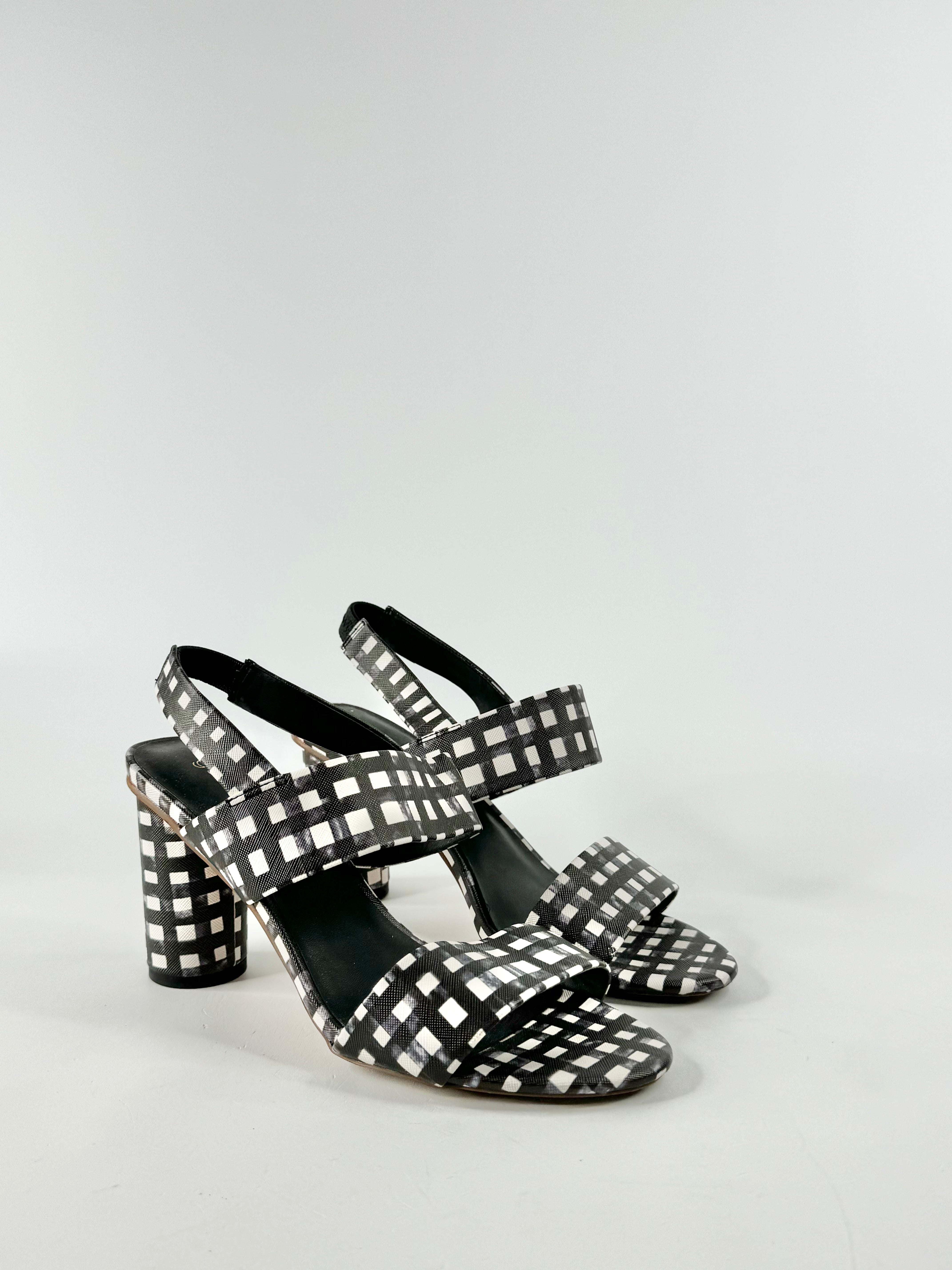 Gorman Black & White Gingham Pattern Sling Back Heels - EU40