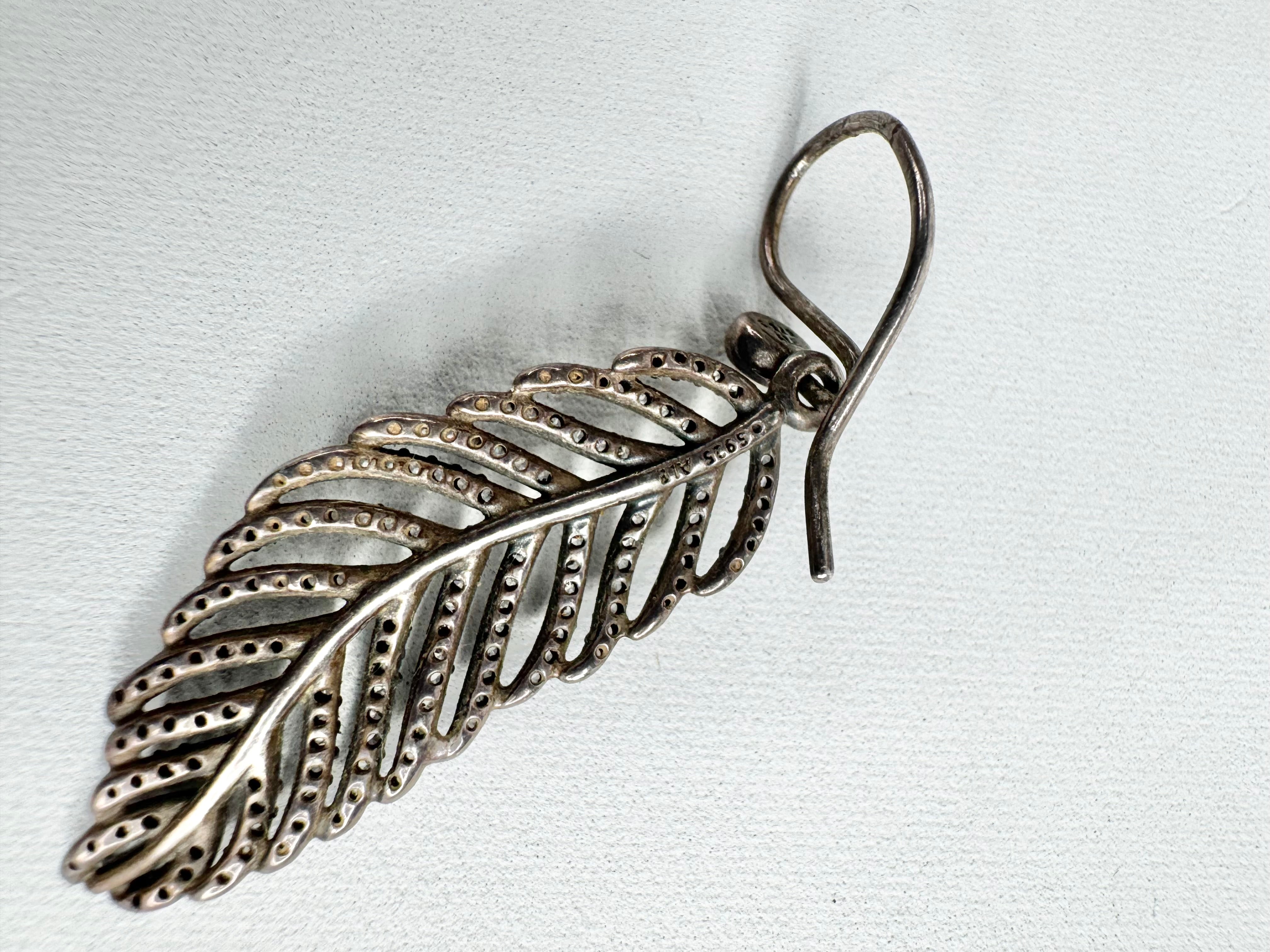 Pandora Silver 'Light as a Feather' Pave Set Drop Earrings