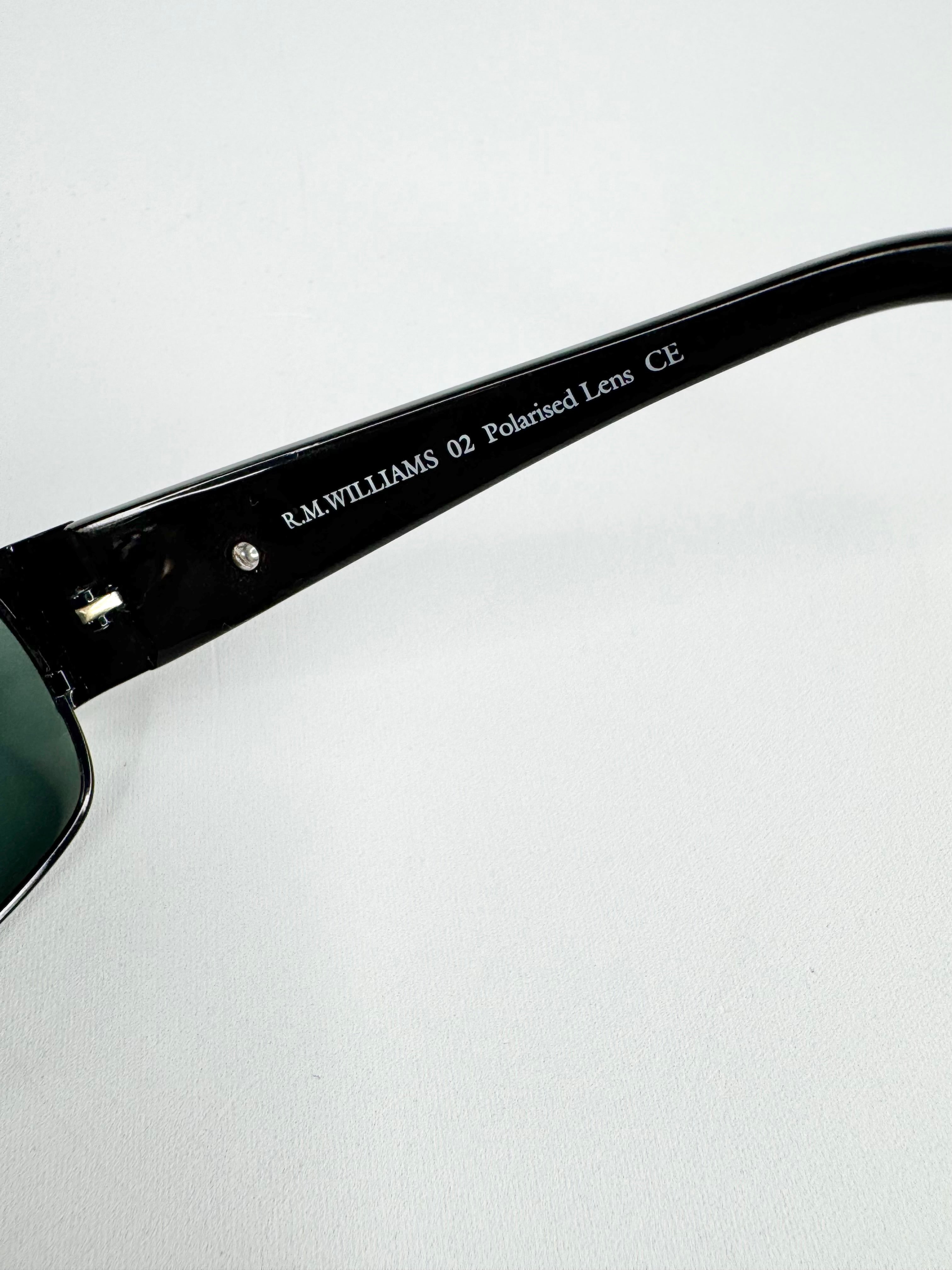 R.M. Wiliams Black Rectangular 'Tasman' Black Tint Sunglasses