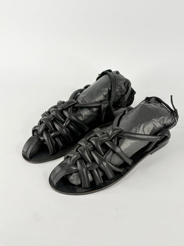 Asra Black Leather 'Sunnie' Strappy Sandals - EU40