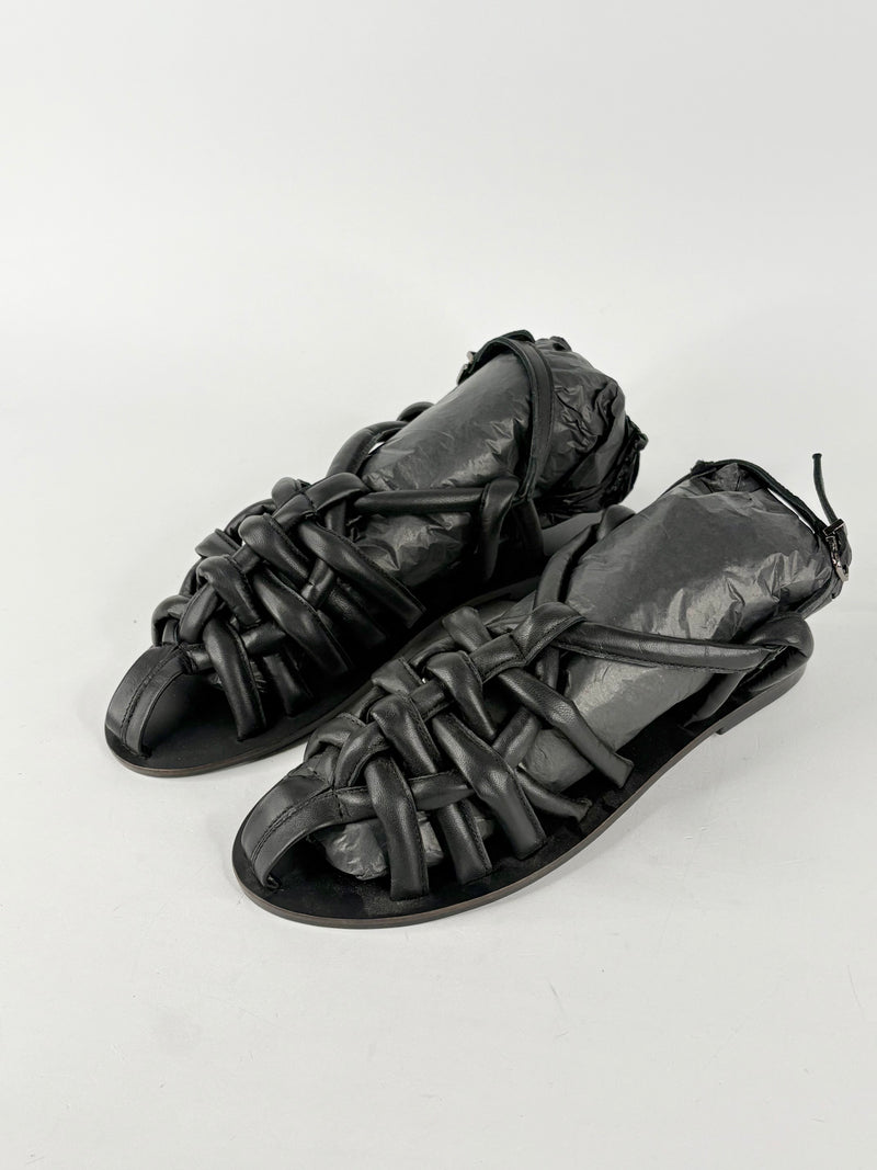 Asra Black Leather 'Sunnie' Strappy Sandals - EU40