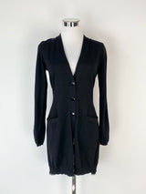 D. Exterior Black Wool Pleated Trim Long Cardigan - AU6/8