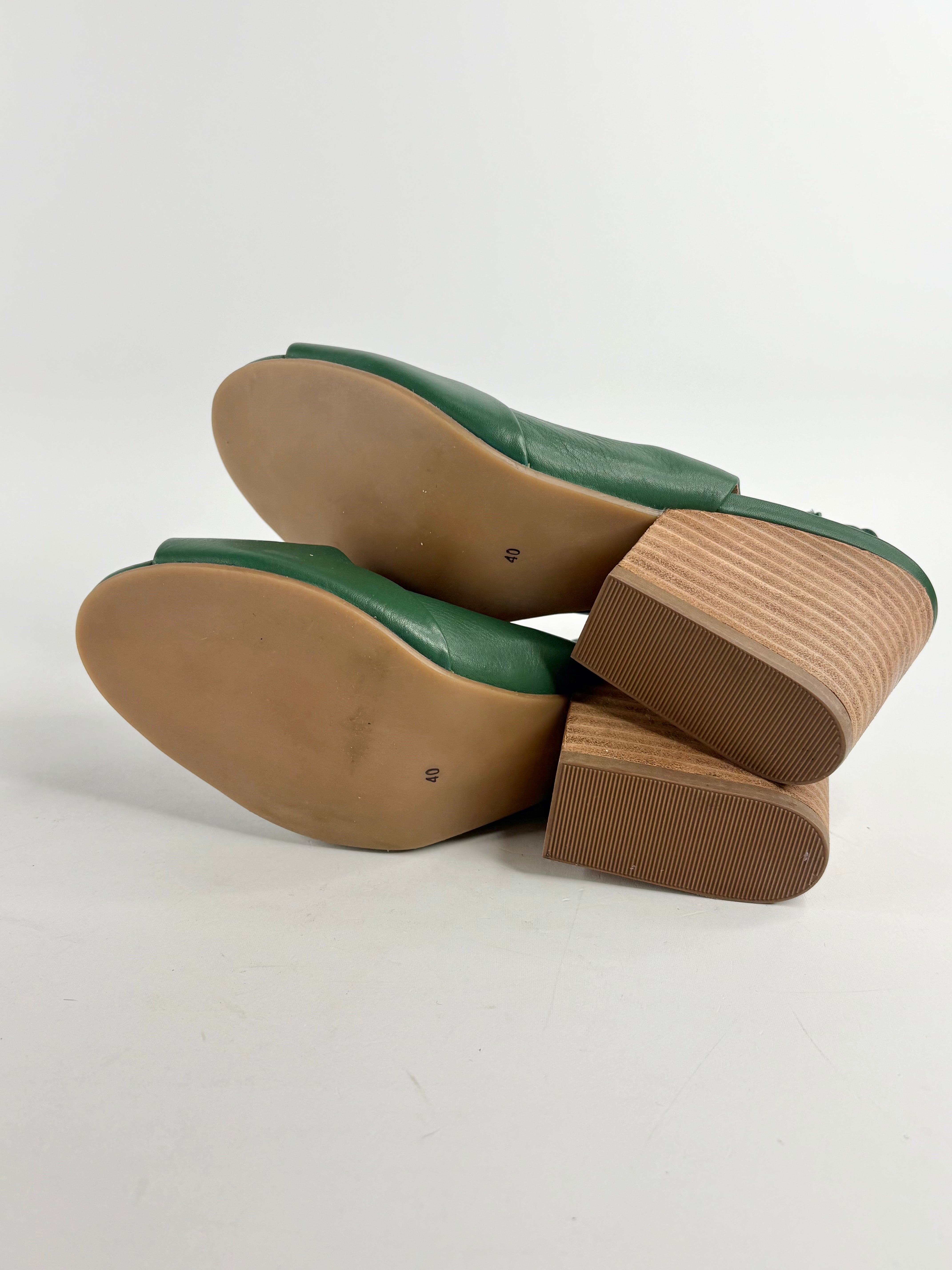 Elk Forest Green Leather Open-Toe Sandals - EU40