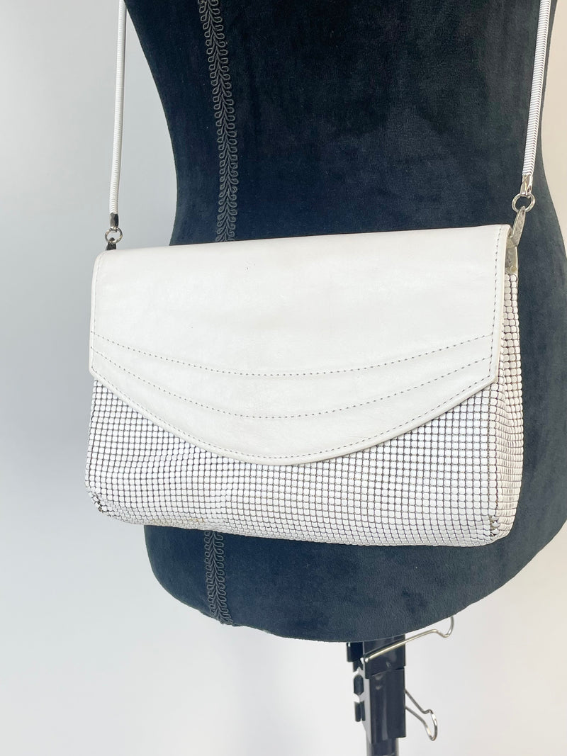 Glomesh White Leather Combination Envelope Crossbody Bag