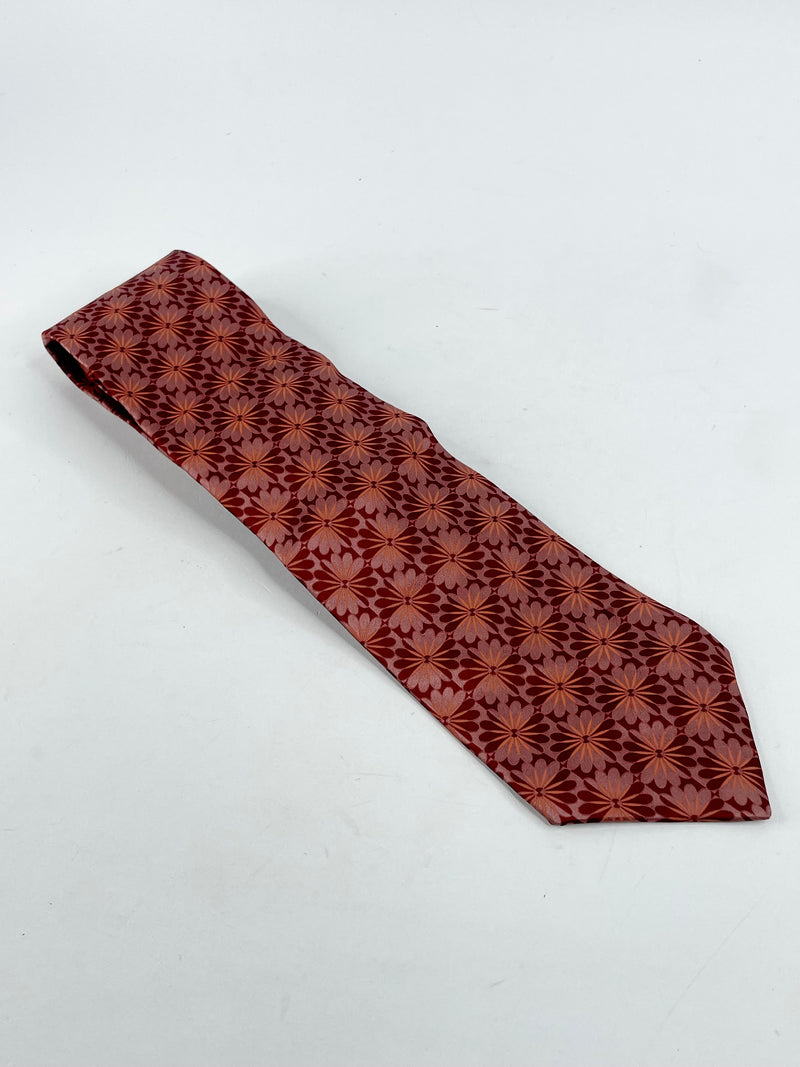 Lanvin Maroon Floral-Print Silk Tie