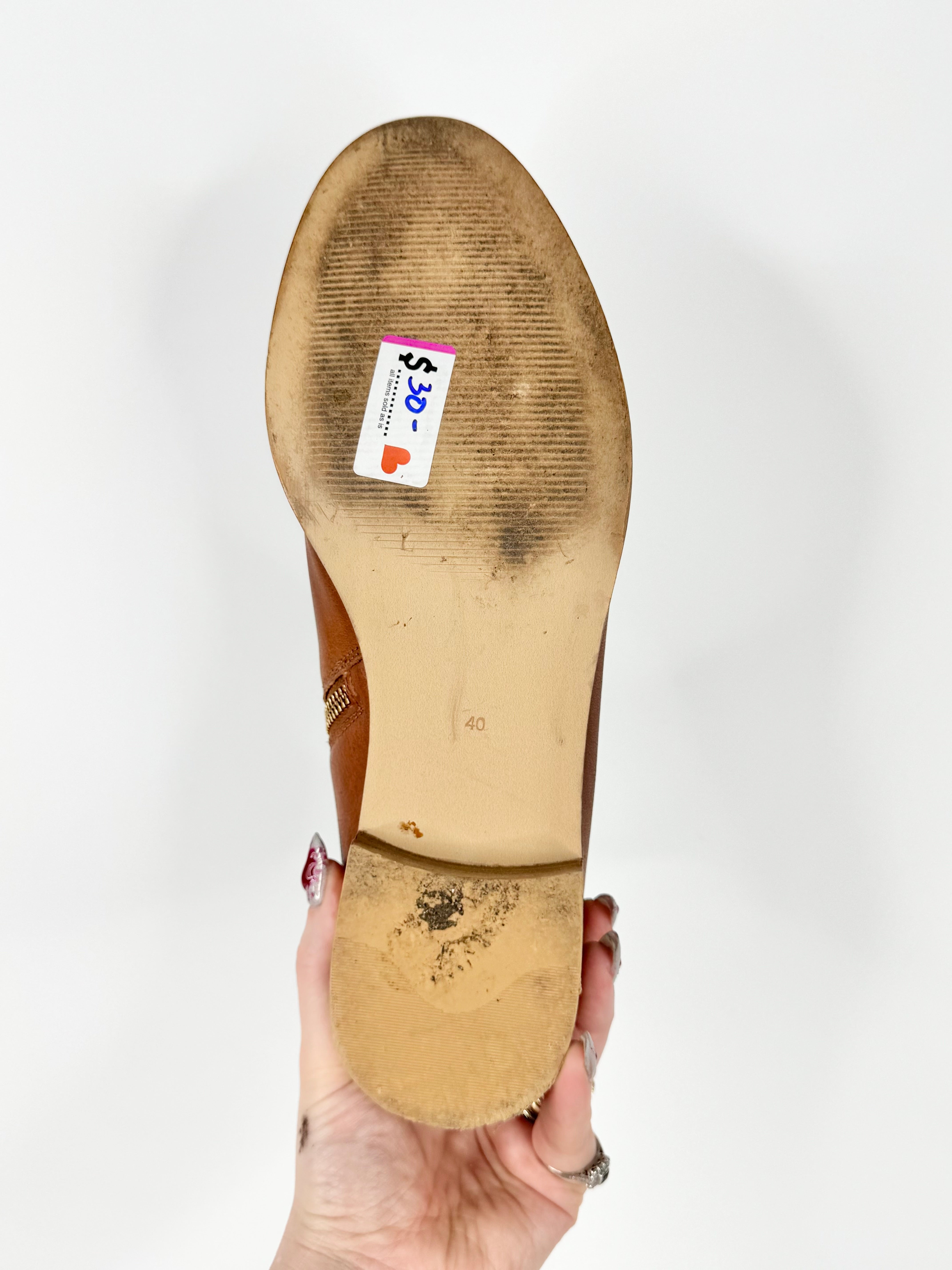 Elk Tan Leather Zippered Ankle Boots - EU40