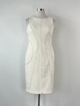 Joseph Ribkoff Off-White Quilted Pattern Midi Dress - AU12/14