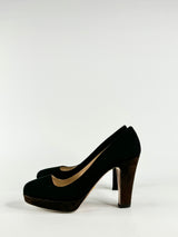 Prada Black Suede Square Toe Pumps - EU38.5