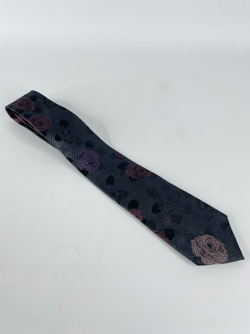 Kenzo Black with Rose Florals Silk Tie