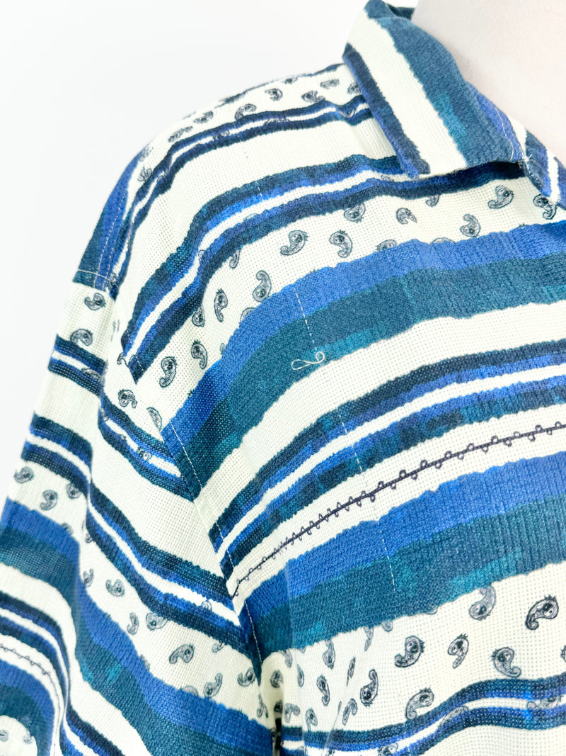 Scotch & Soda Blue & White Stripe Paisley Pattern Top NWT - XXL