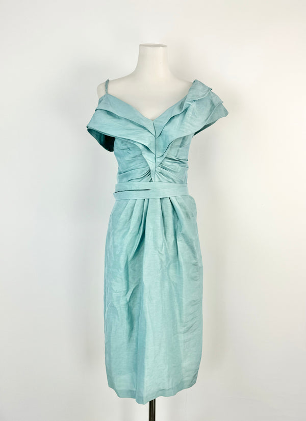 Maticevski Sky Blue Linen & Silk Midi Dress - AU10/AU12