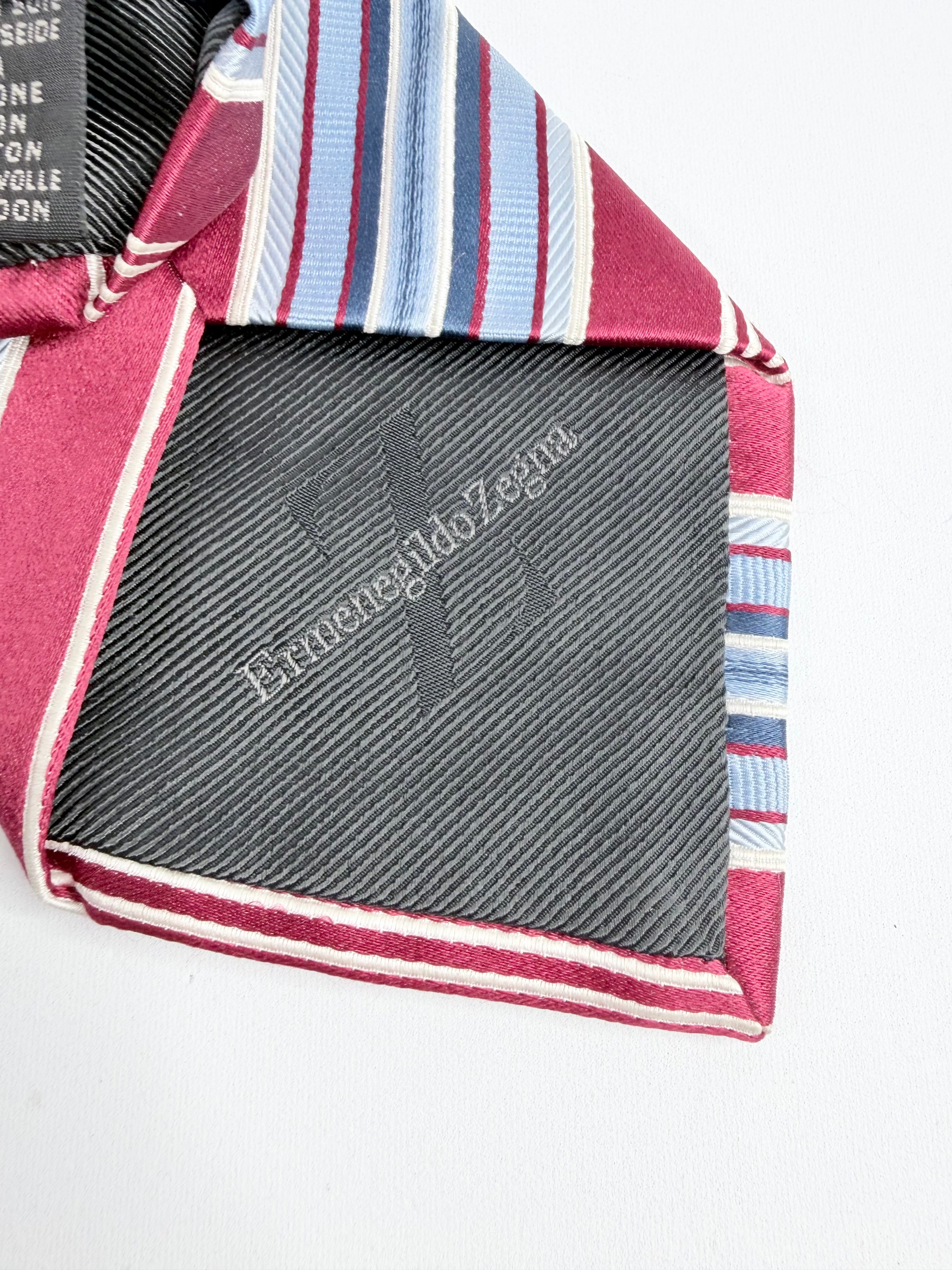 Ermenegildo Zegna Red & Blue Striped Silk Tie