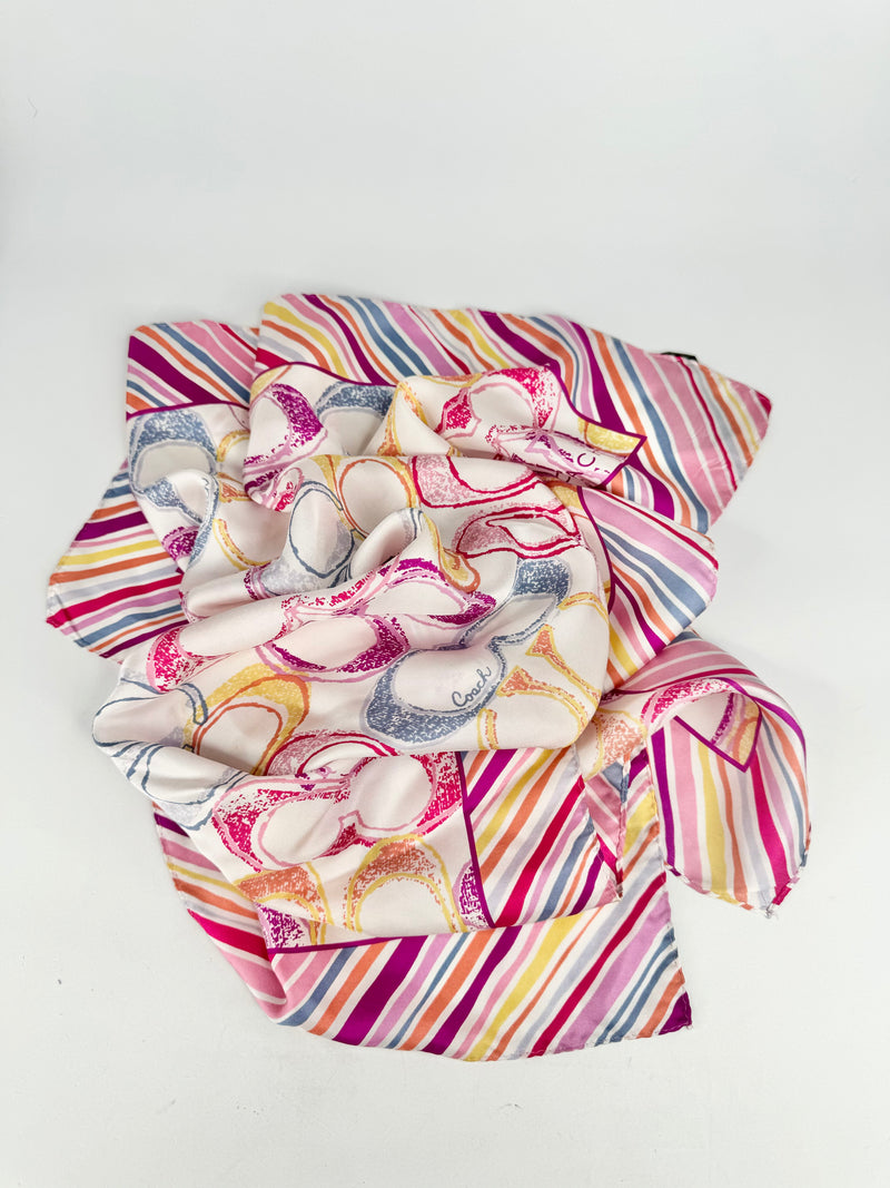 Coach Pink & Purple Coach Logo Silk Scarf