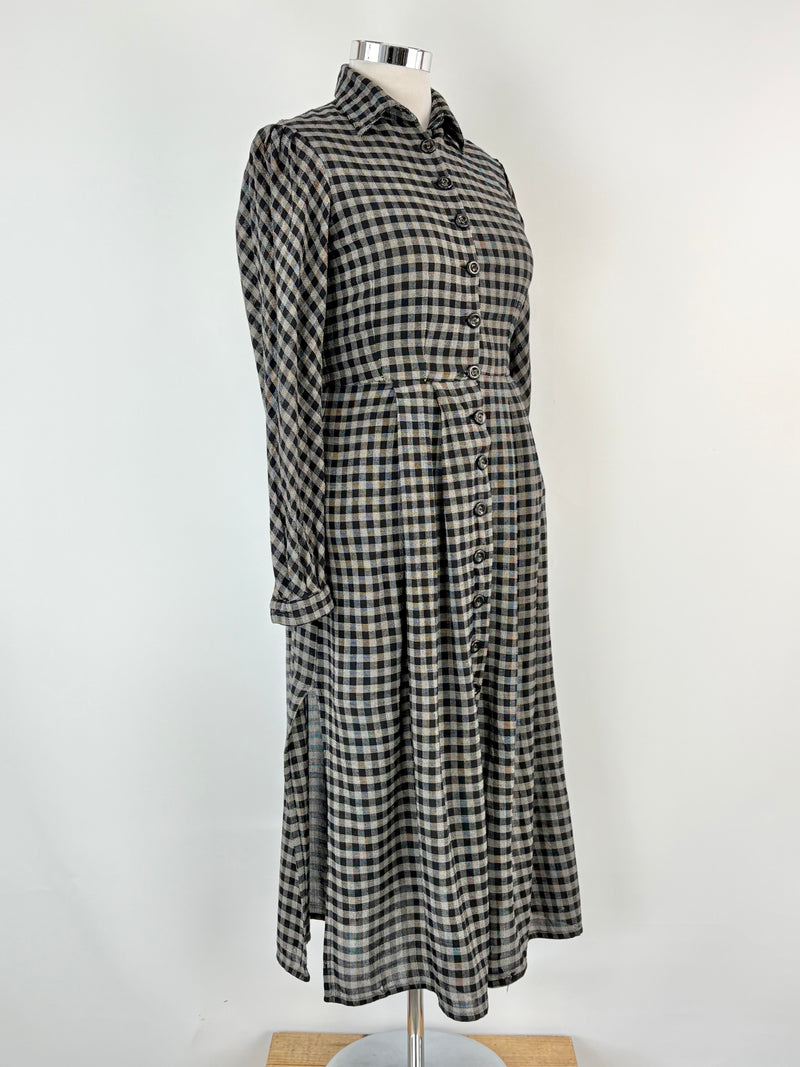 Ivano Boni Black & White Checked Long-Sleeve Dress - AU12