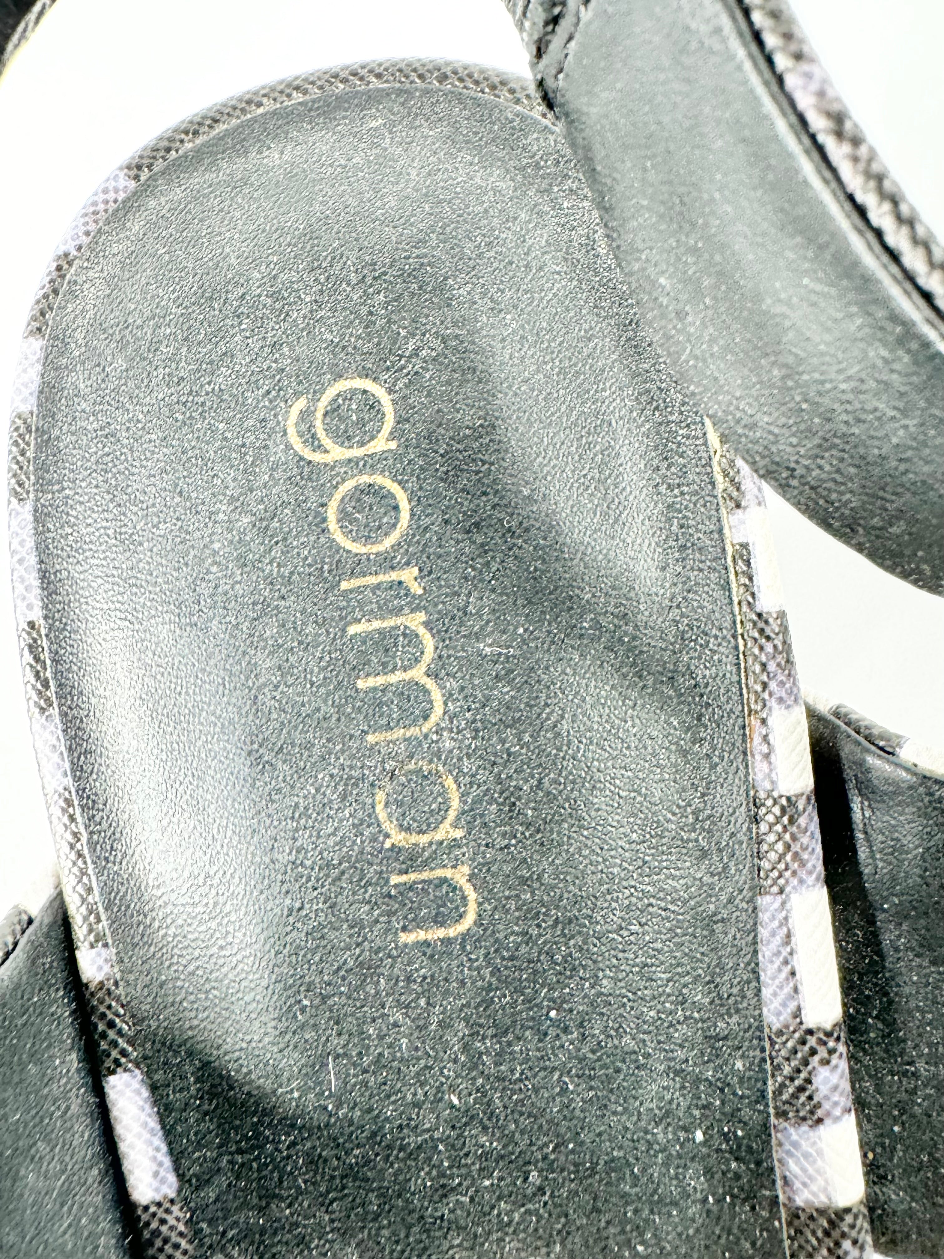 Gorman Black & White Gingham Pattern Sling Back Heels - EU40