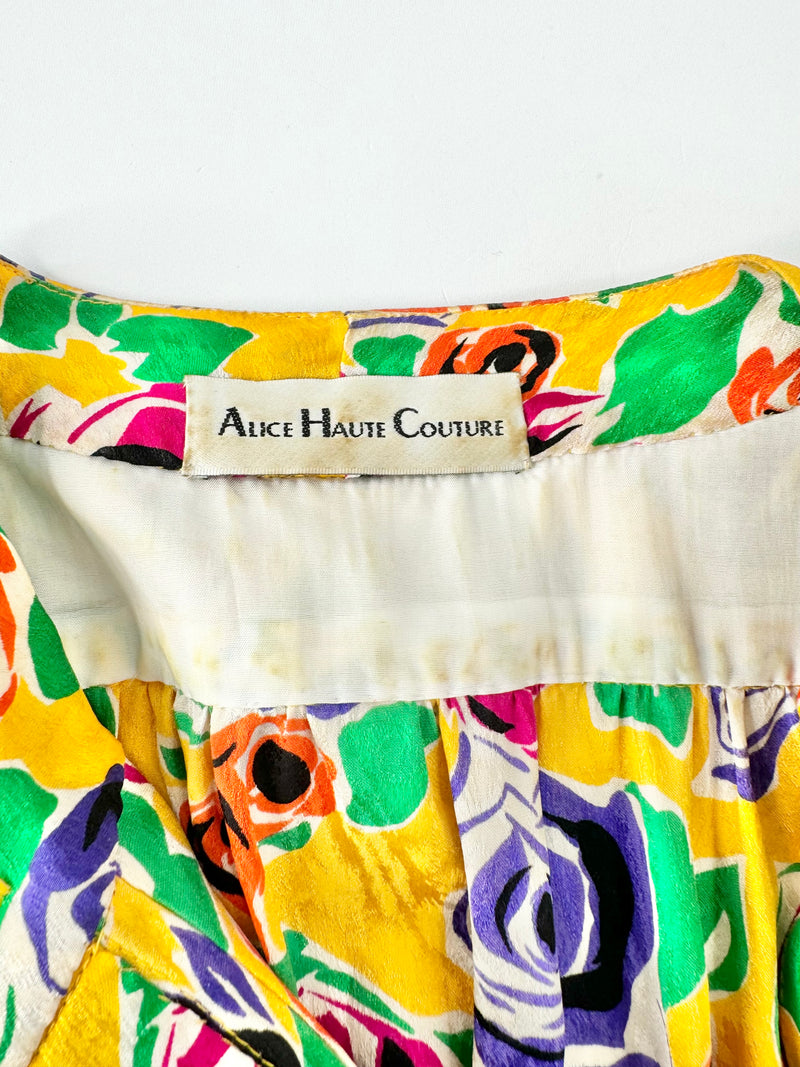 Vintage Alice Haute Couture Yellow Rose Patterned Dress - AU8/10