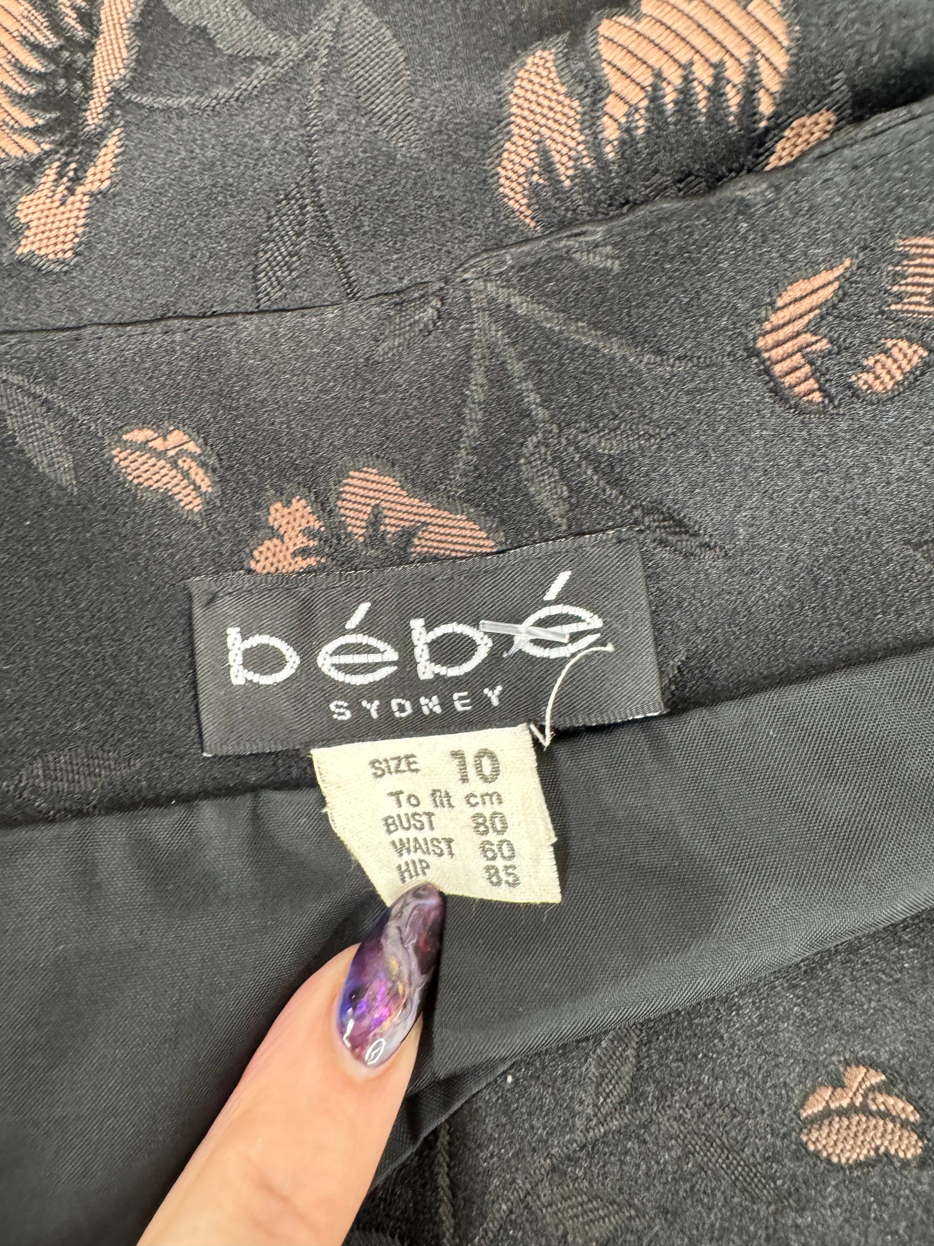 MFW Vintage 90s Bebe Black & Dusty Rose Satin Floral 2 Pce - AU8/10