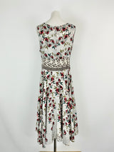 Johnny Was Ice Blue Floral Silk Slip Dress - AU10