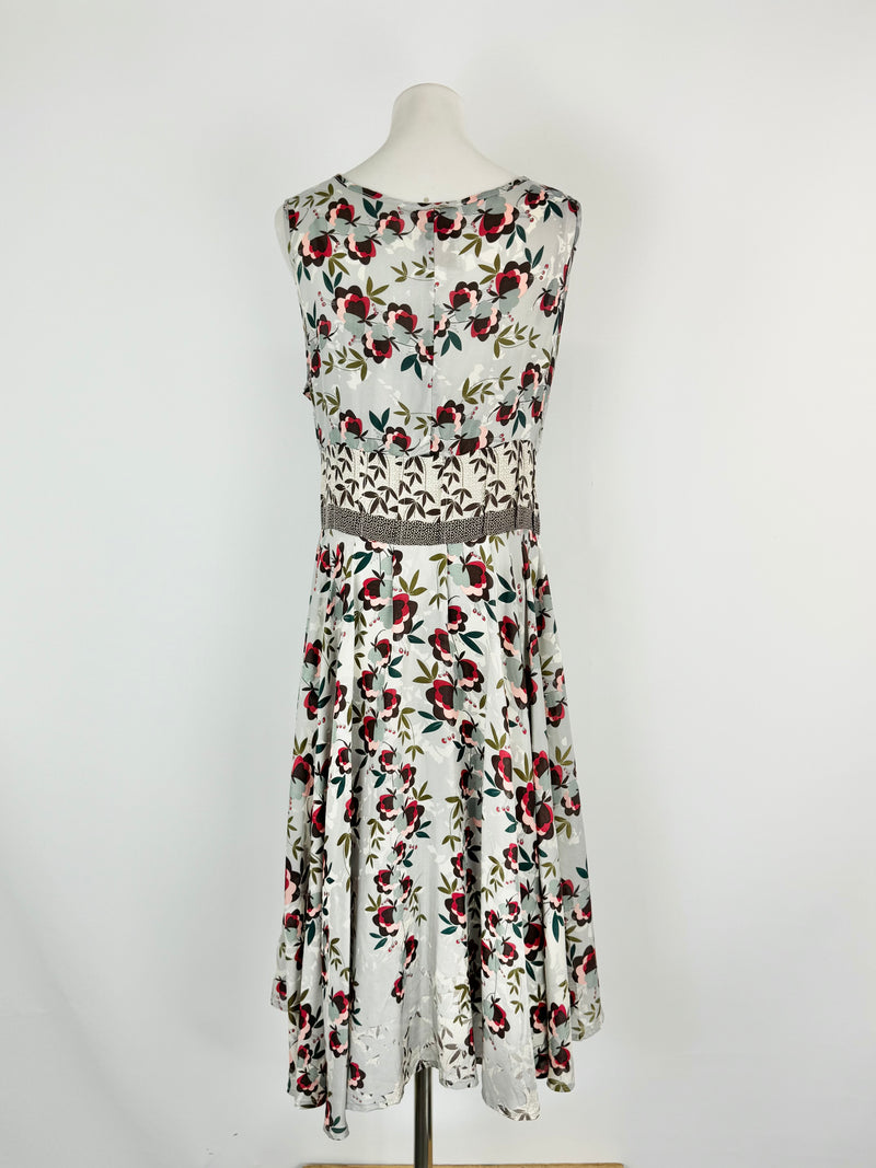 Johnny Was Ice Blue Floral Silk Slip Dress - AU10