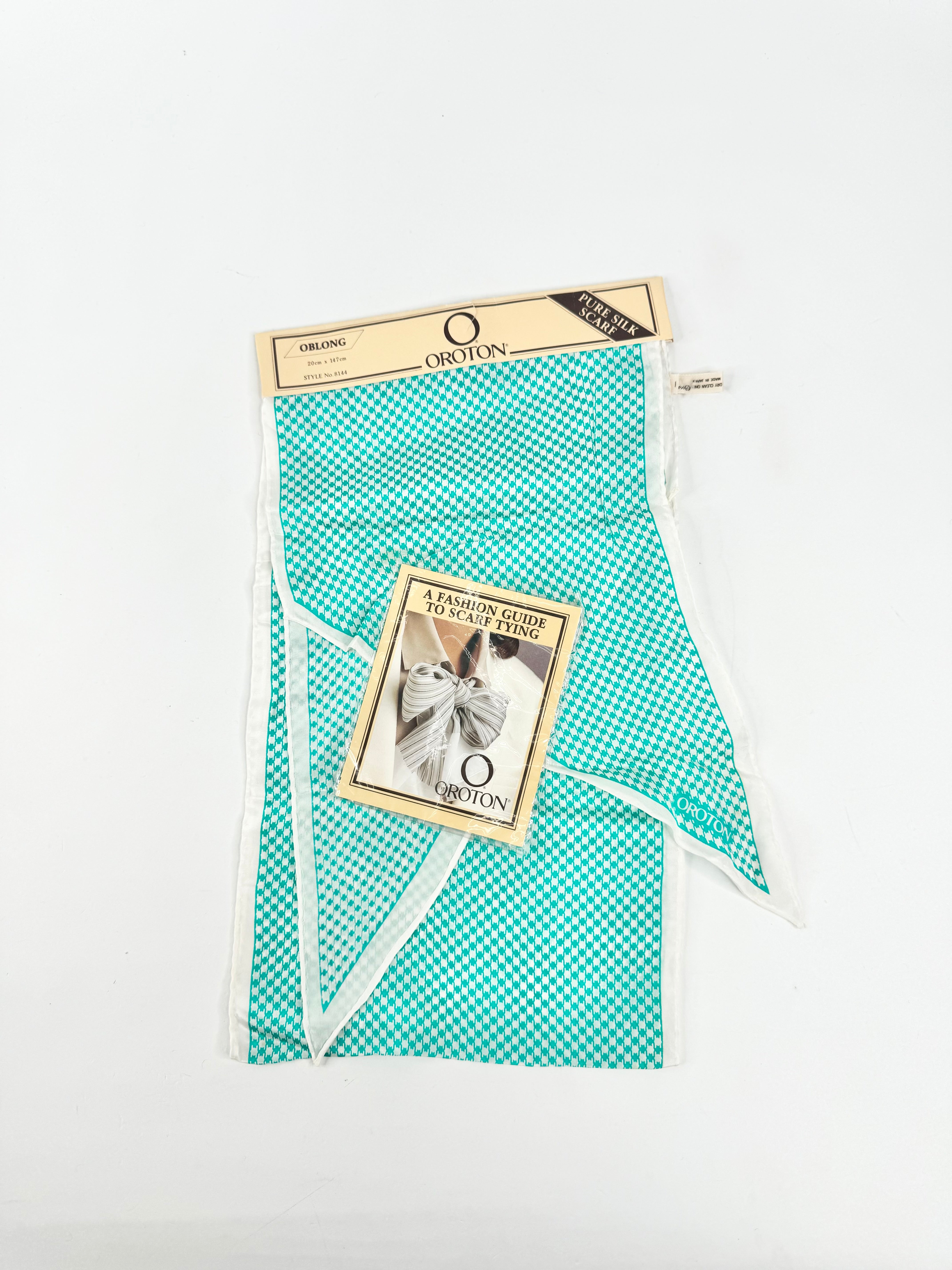 Oroton Teal & White Pattern Silk Scarf - NWT