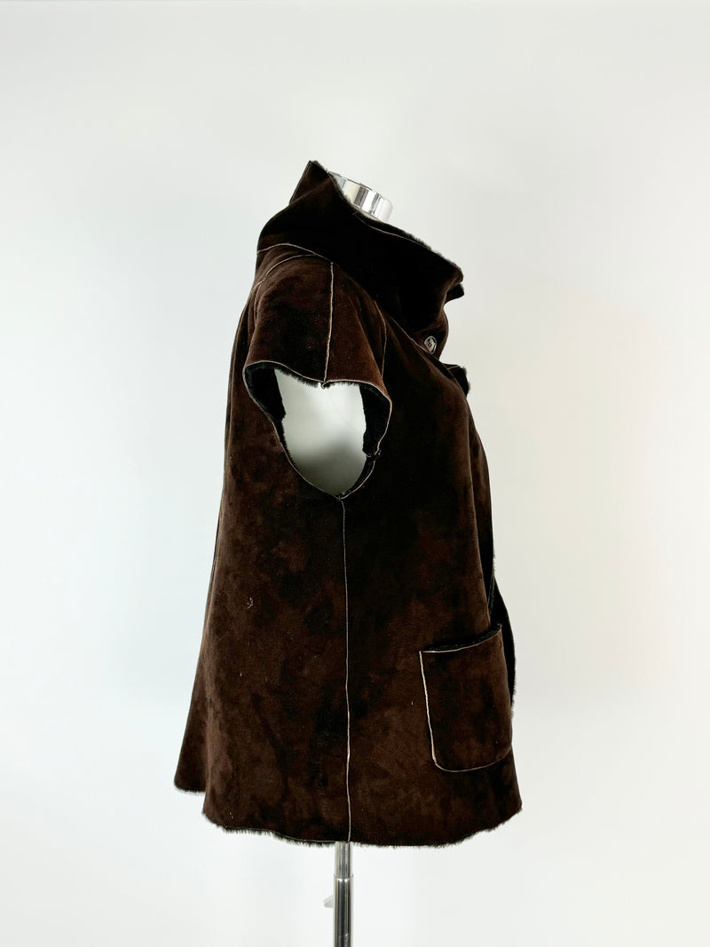 Genel London Bark Brown Shearling Vest - AU8