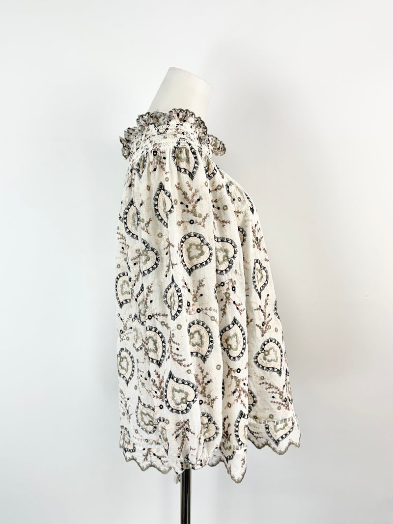 Zimmermann White Embroidered Peasant Top - AU8/10