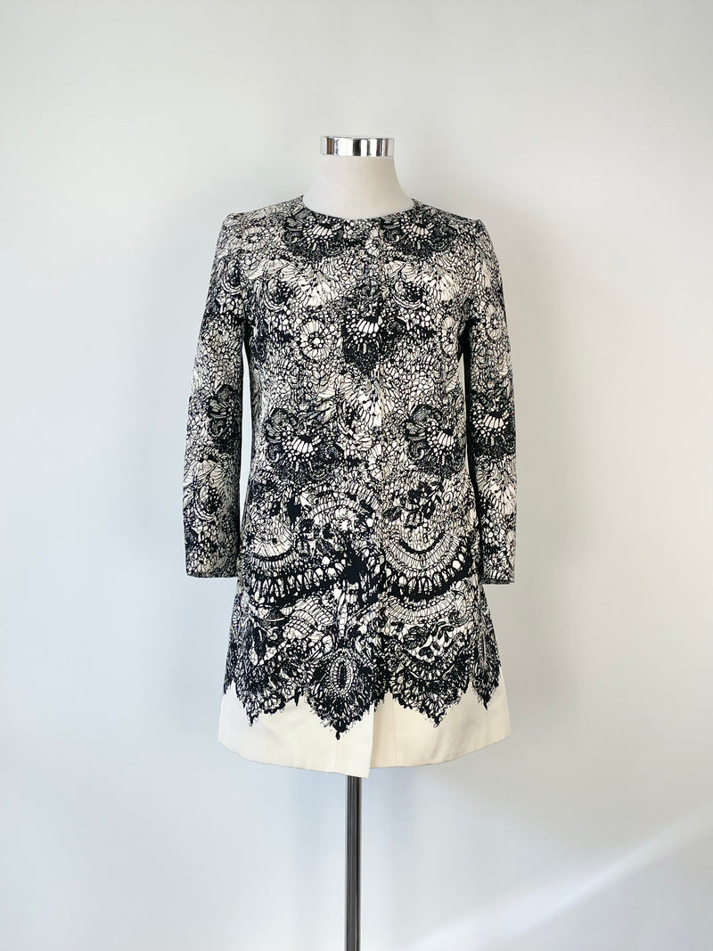 Prada White & Black Lace-Print Silk Coat - AU12