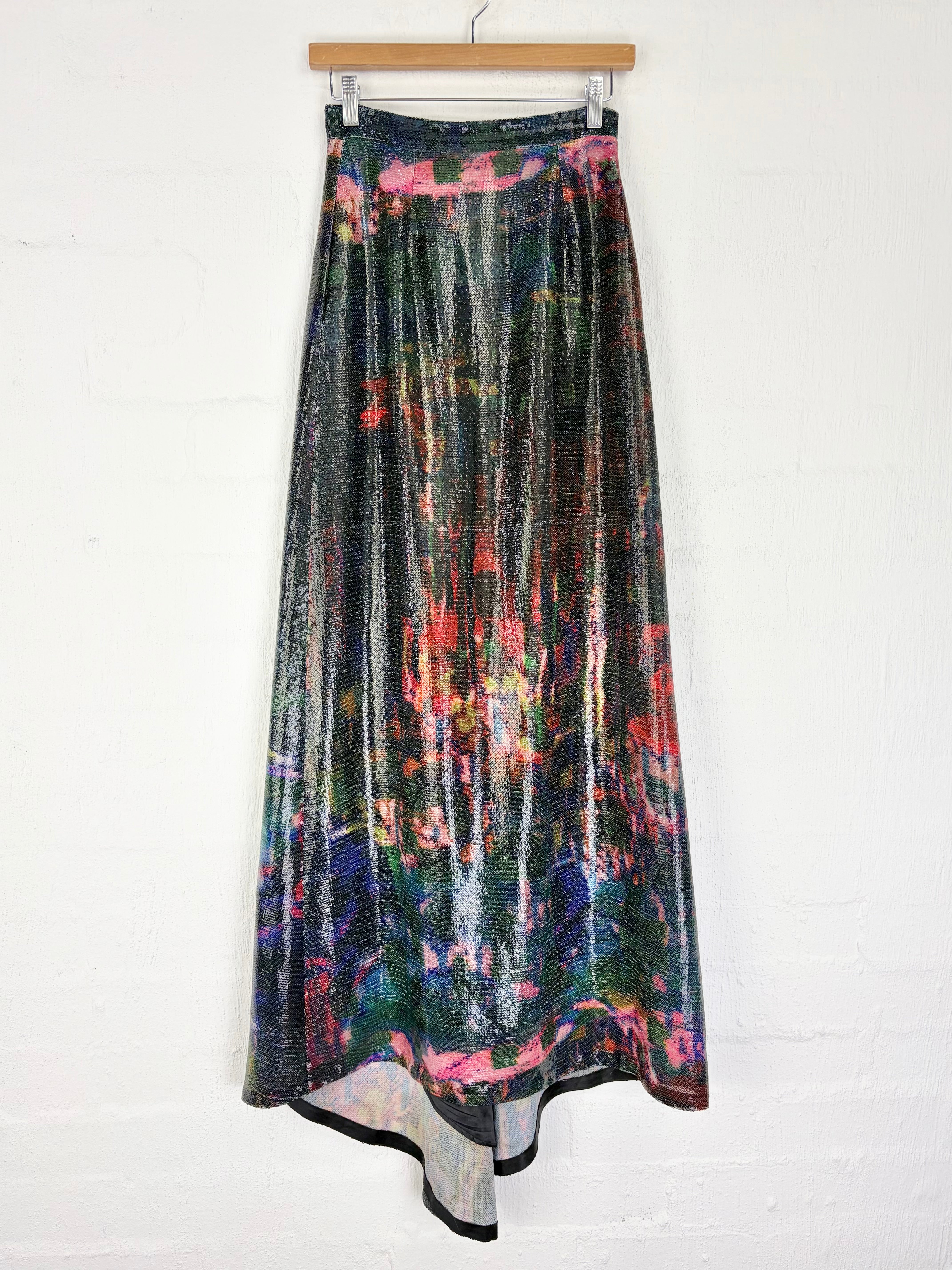 Erdem Dark Abstract Patterned Sequined Silk Maxi Skirt - AU8
