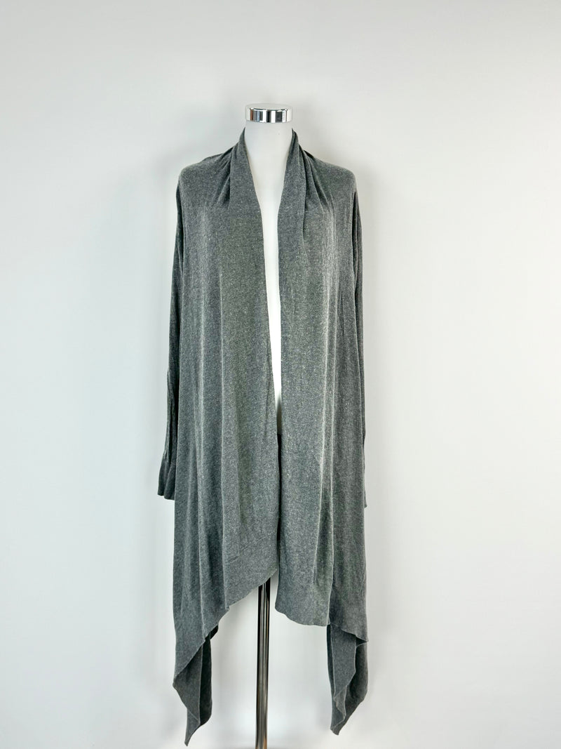 DKNY Grey Silk & Cashmere Blend Waterfall Cardigan - AU8