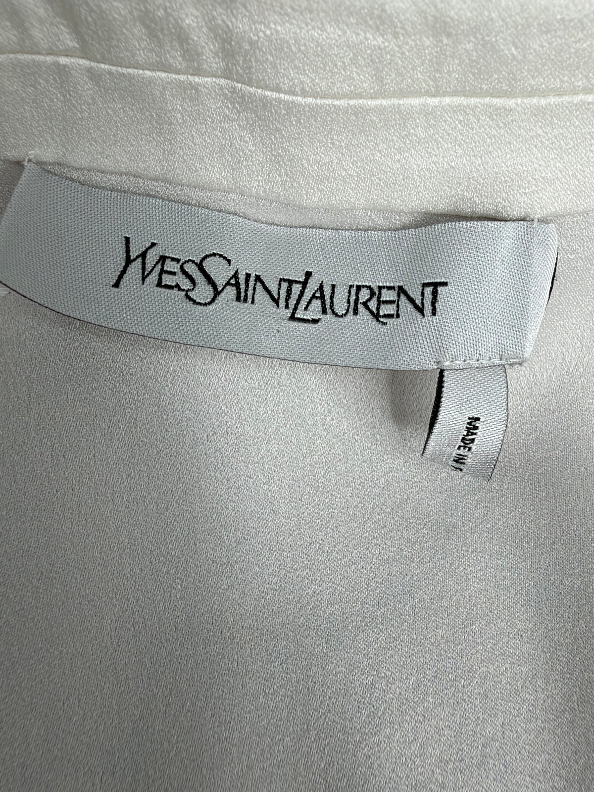 Yves Saint Laurent White Paneled V-Neck Button Down Blouse - AU10
