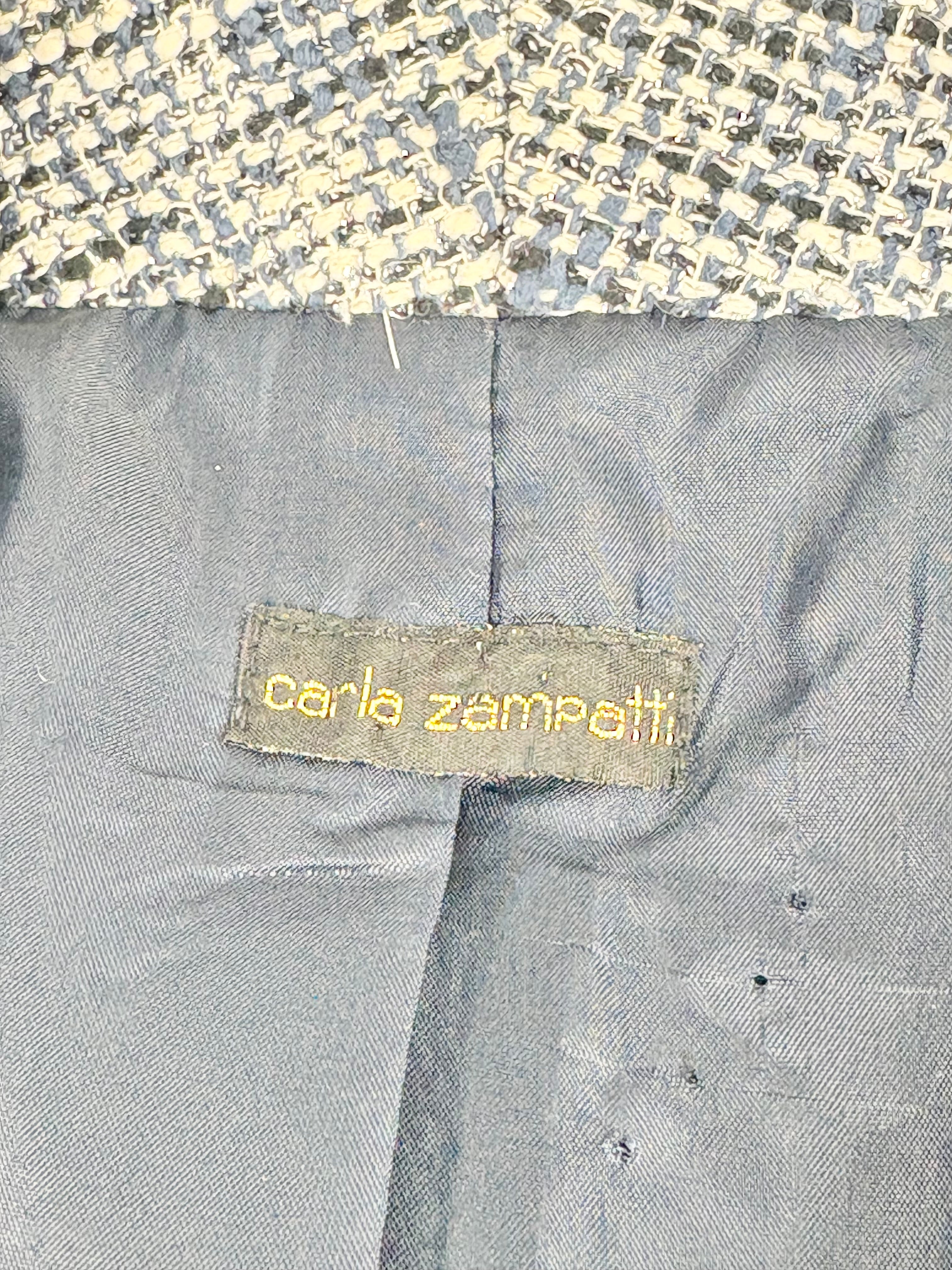 Carla Zampatti Navy & White Tweed Cropped Blazer - AU14